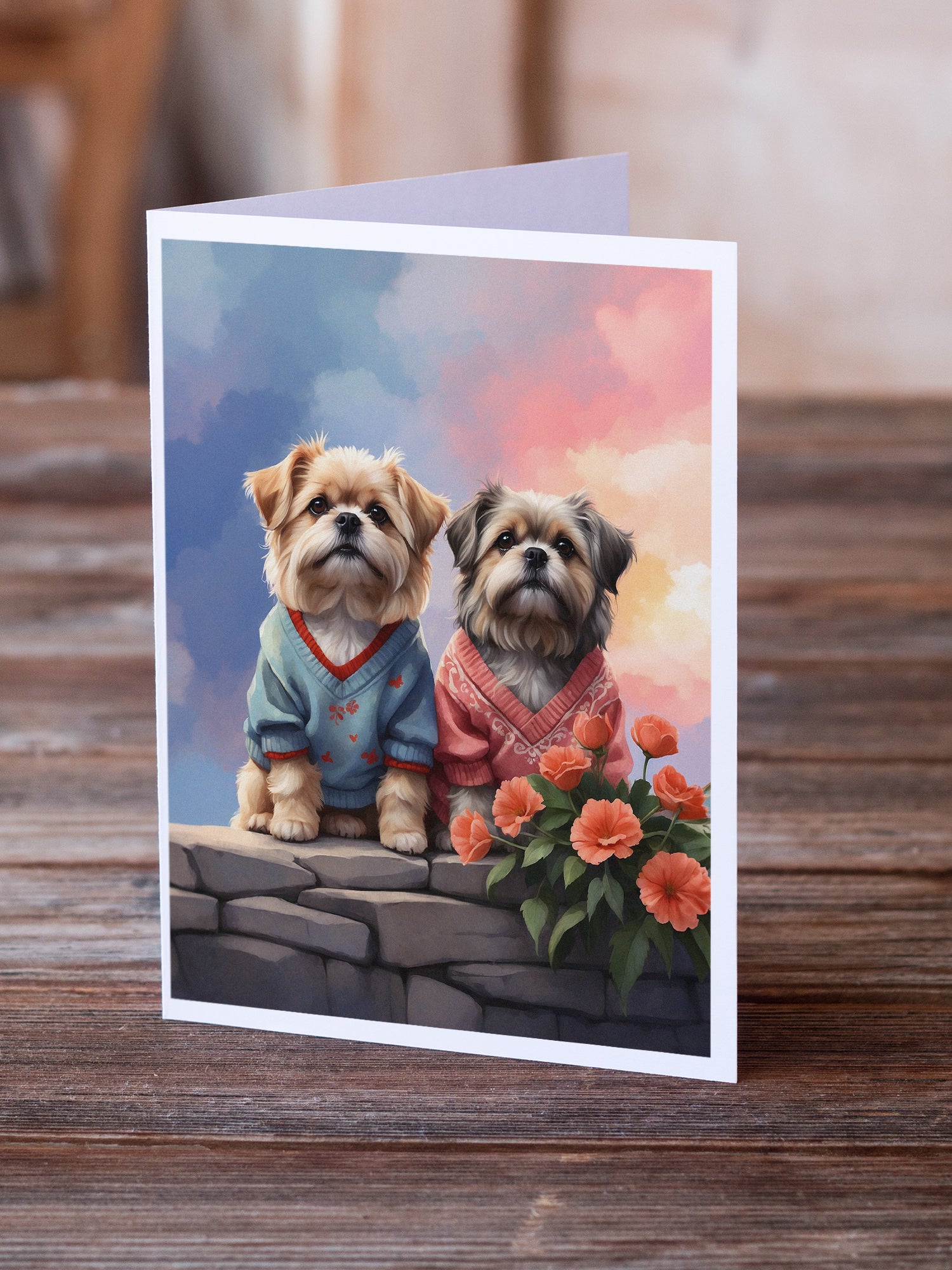 Buy this Lhasa Apso Two Hearts Greeting Cards Pack of 8