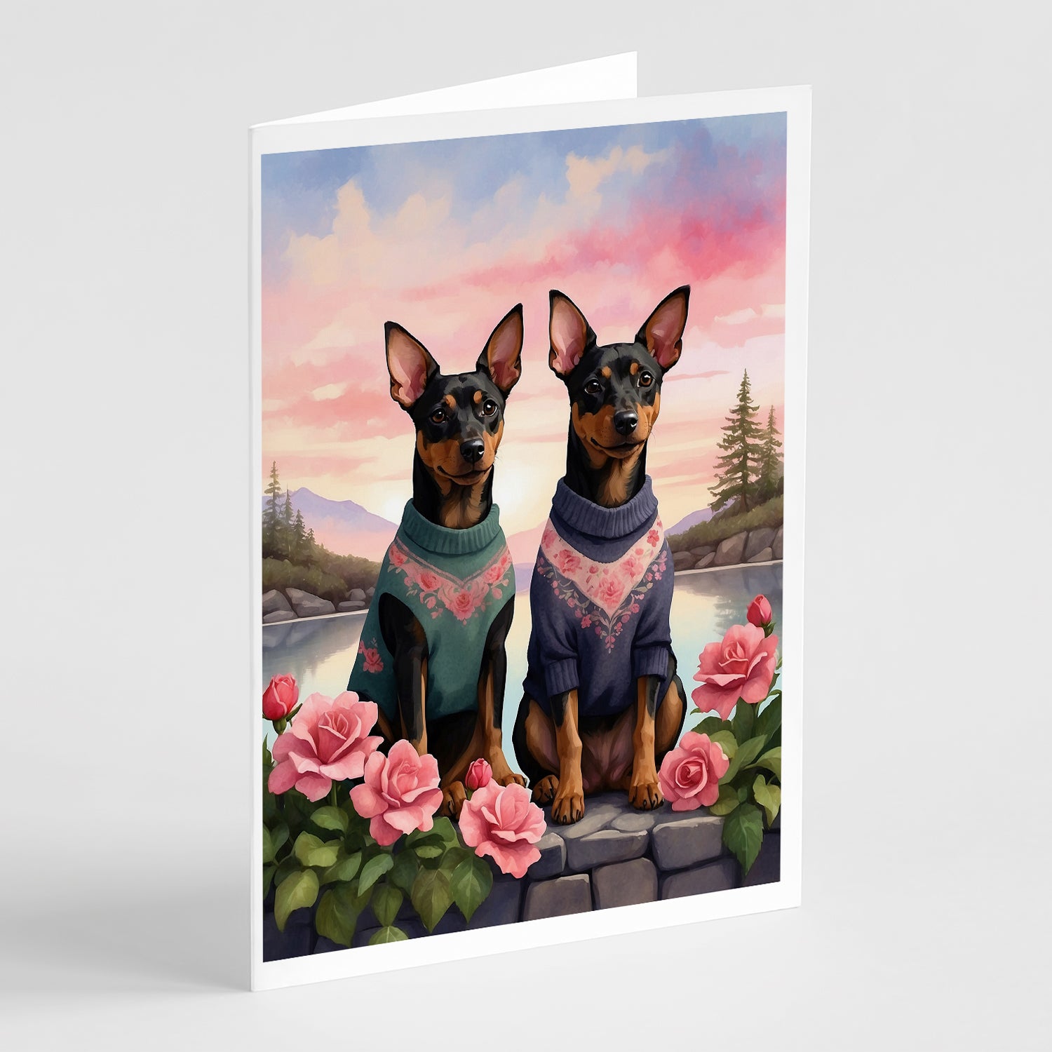 Buy this Manchester Terrier Two Hearts Greeting Cards Pack of 8