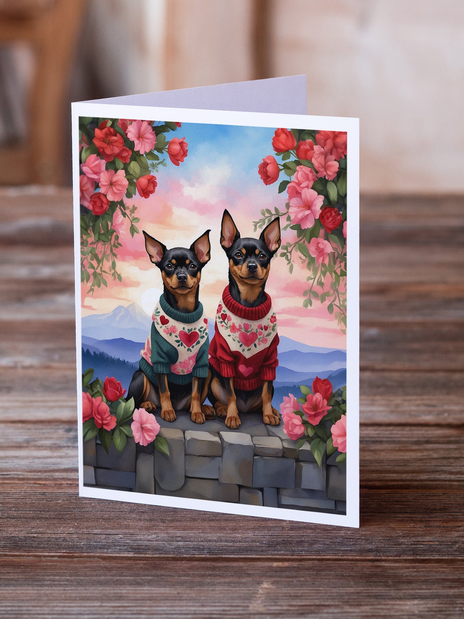 Buy this Miniature Pinscher Two Hearts Greeting Cards Pack of 8