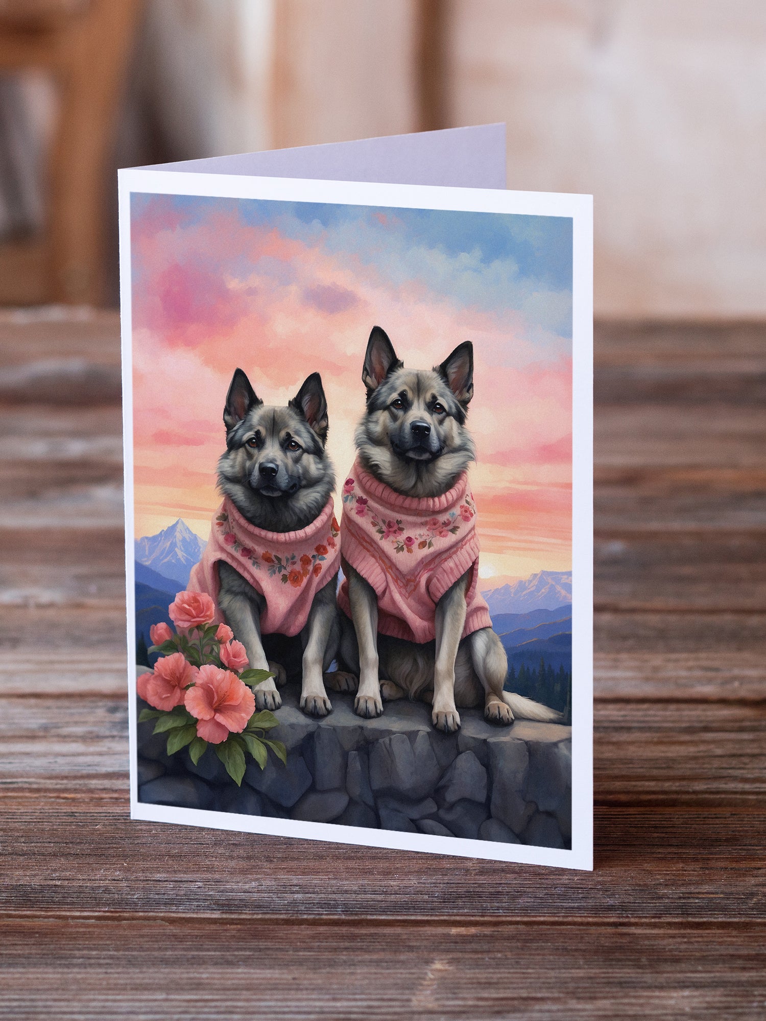 Buy this Norwegian Elkhound Two Hearts Greeting Cards Pack of 8