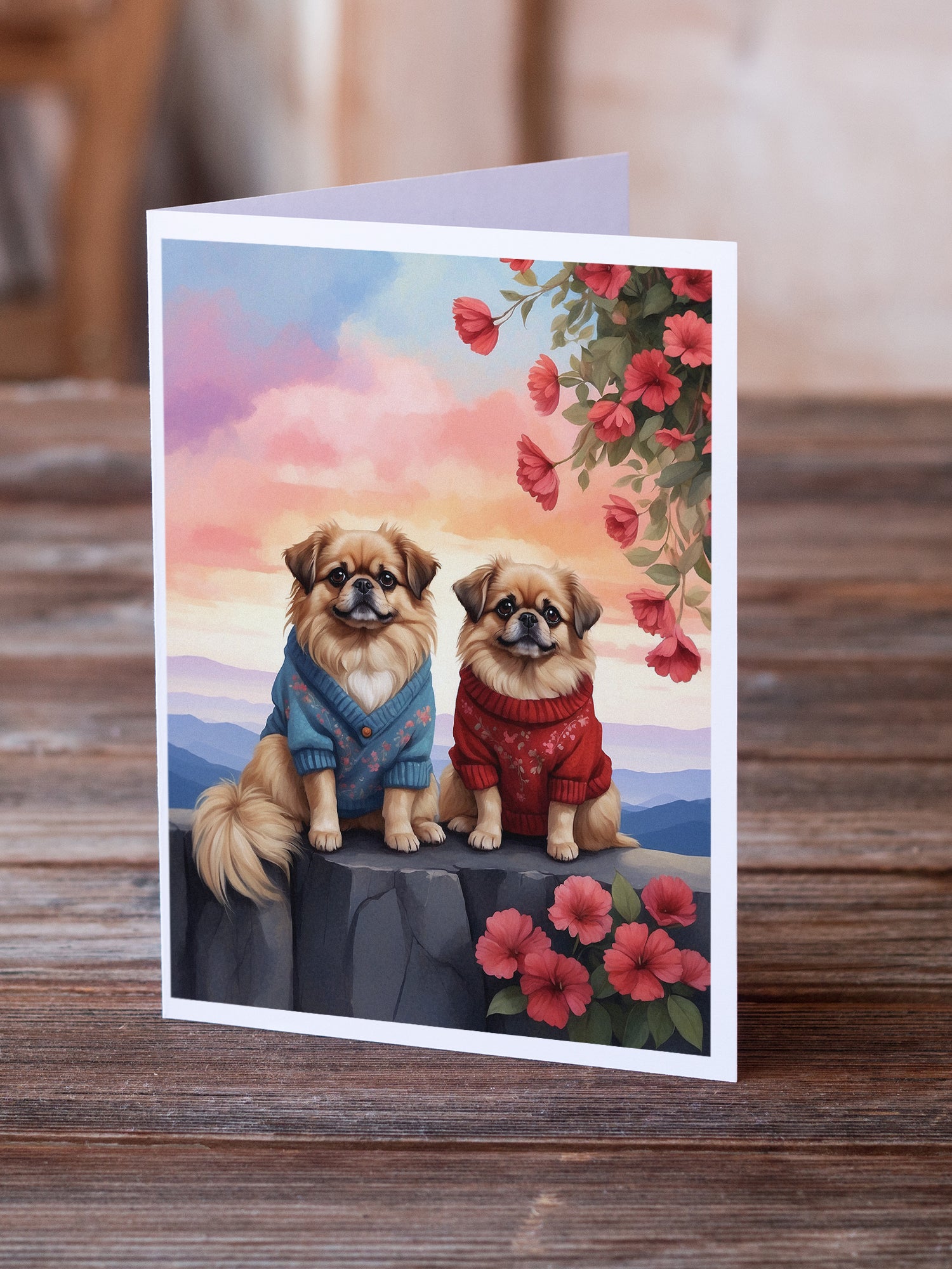 Pekingese Two Hearts Greeting Cards Pack of 8