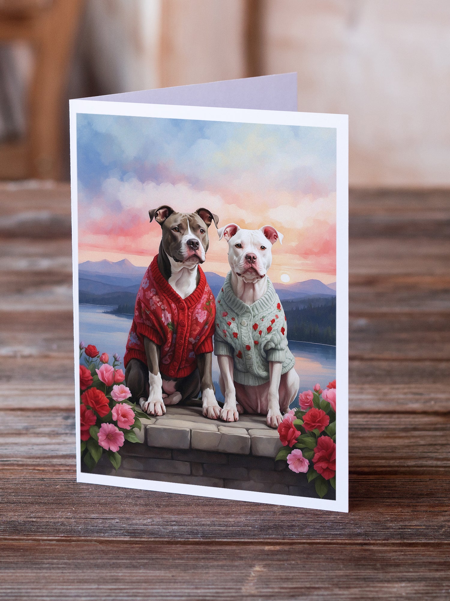 Buy this Pit Bull Terrier Two Hearts Greeting Cards Pack of 8