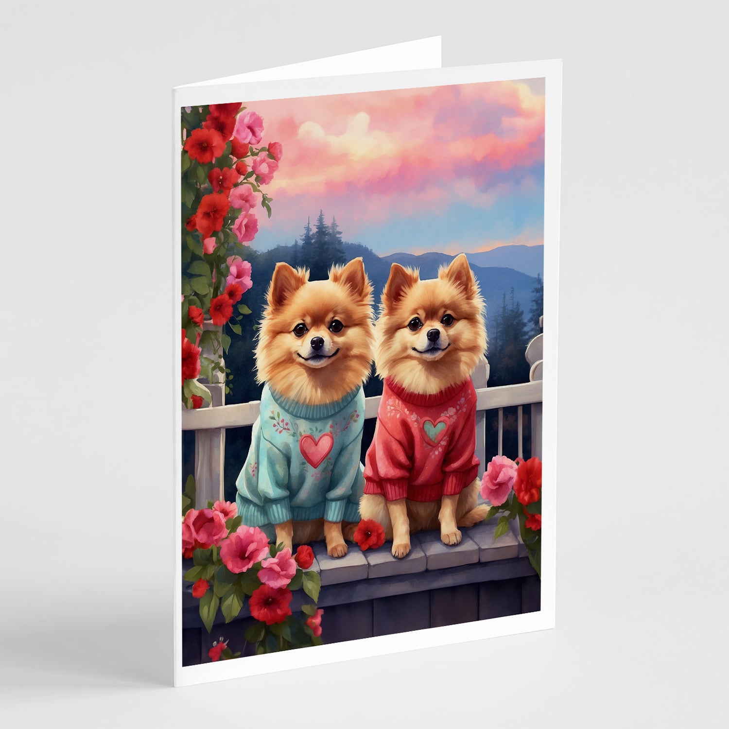 Buy this Pomeranian Two Hearts Greeting Cards Pack of 8
