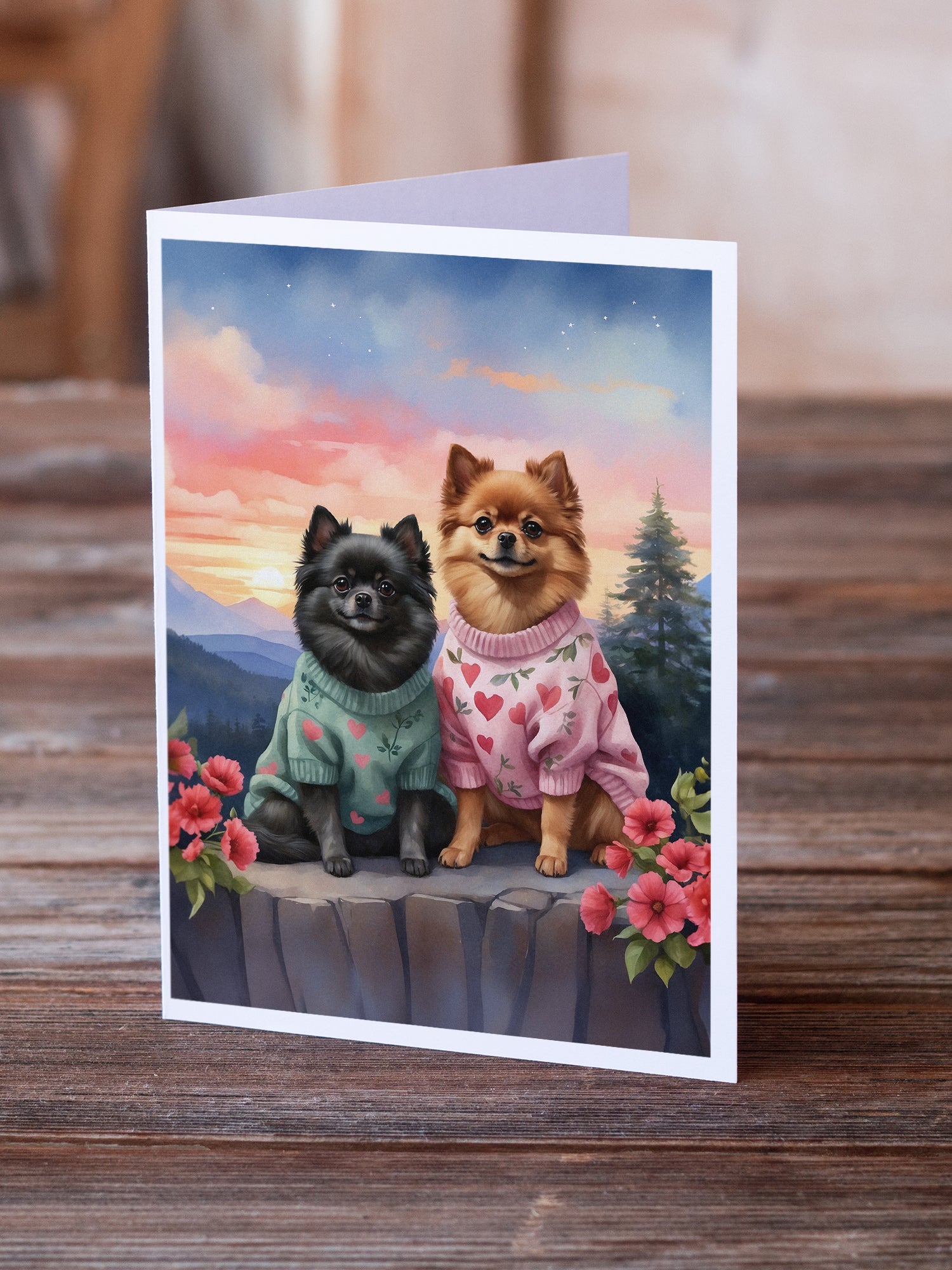 Buy this Pomeranian Two Hearts Greeting Cards Pack of 8