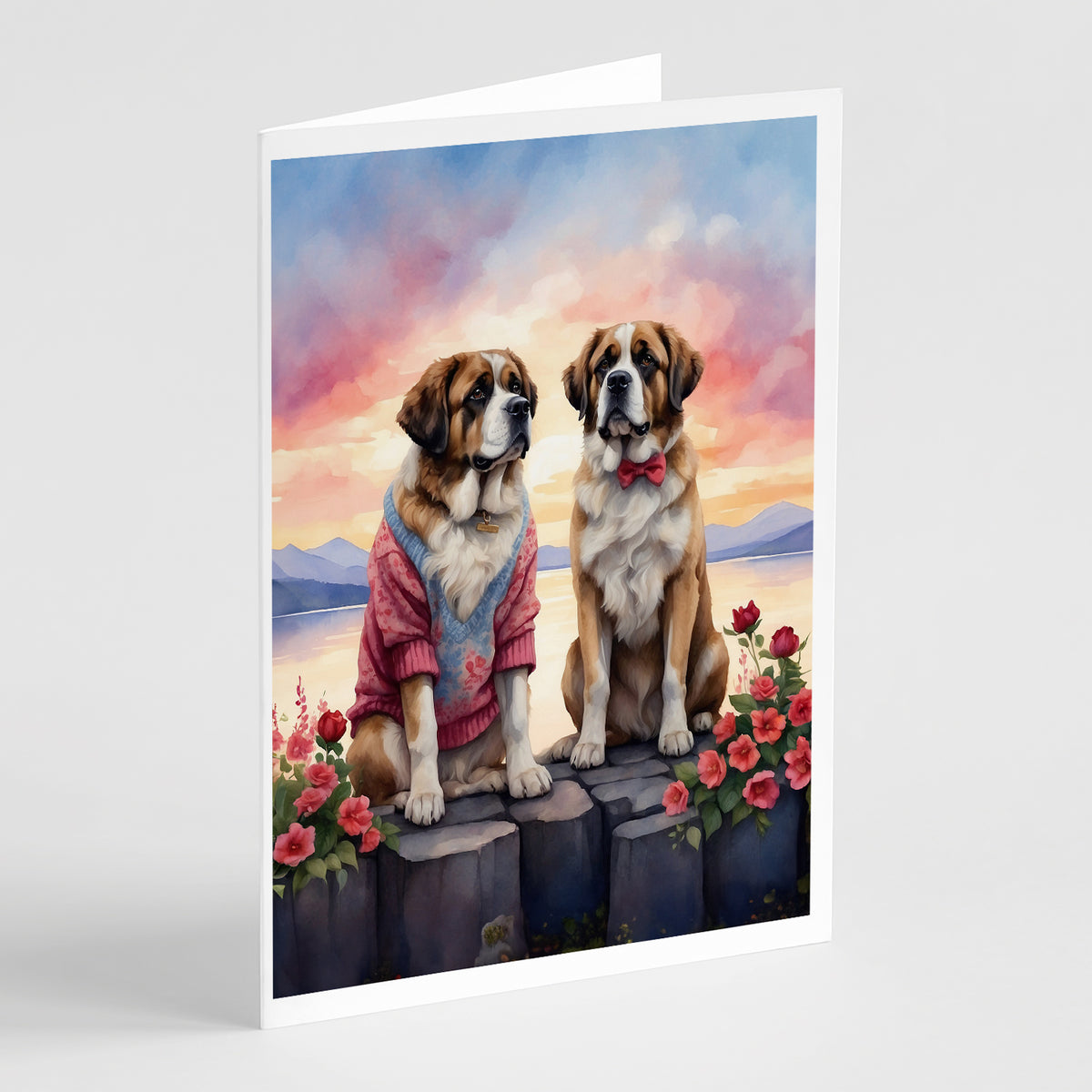 Buy this Saint Bernard Two Hearts Greeting Cards Pack of 8