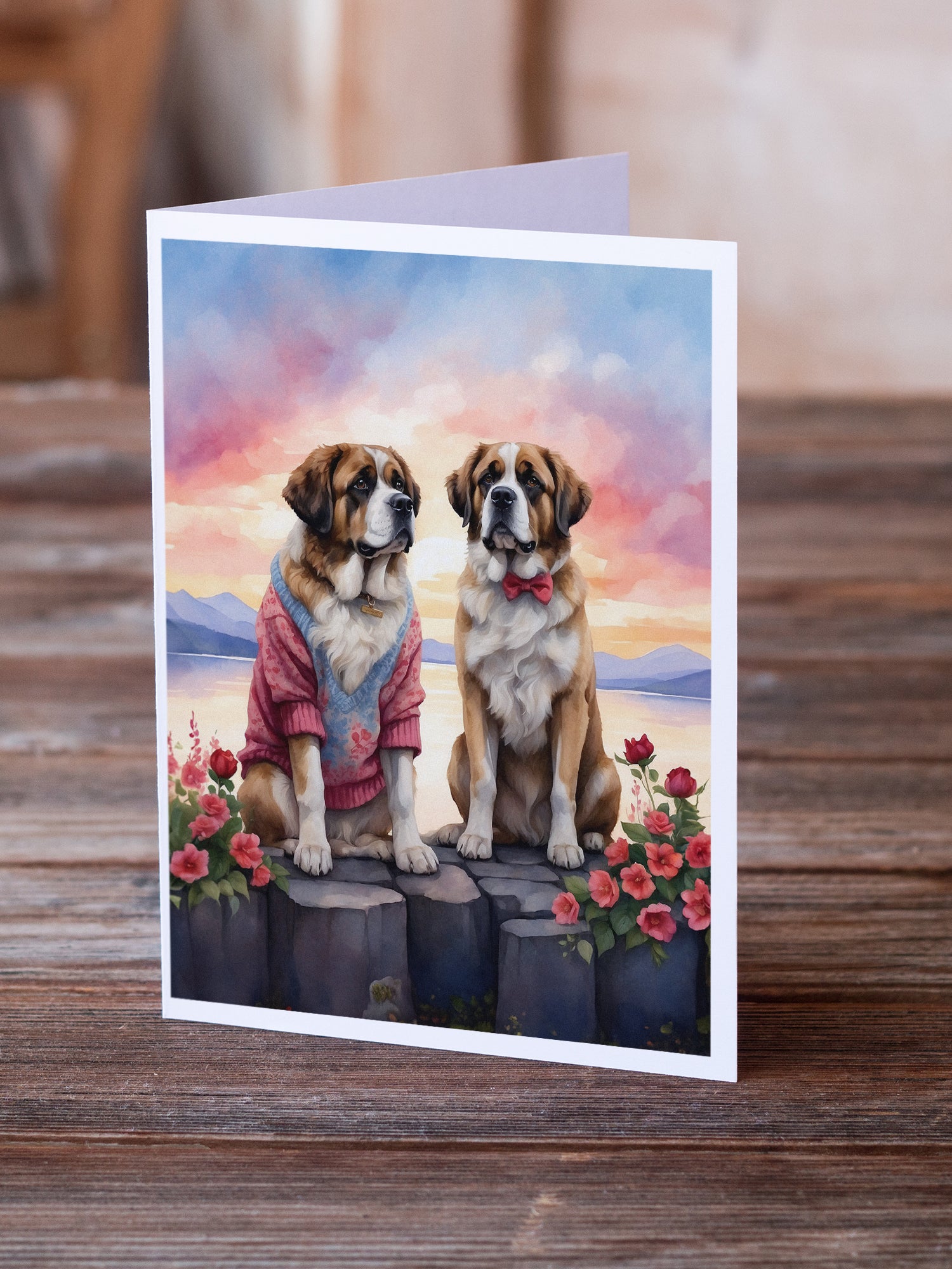 Saint Bernard Two Hearts Greeting Cards Pack of 8