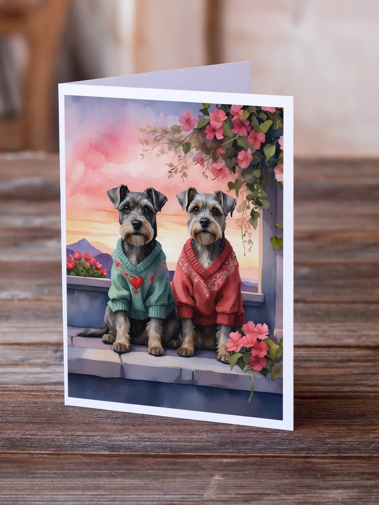 Schnauzer Two Hearts Greeting Cards Pack of 8