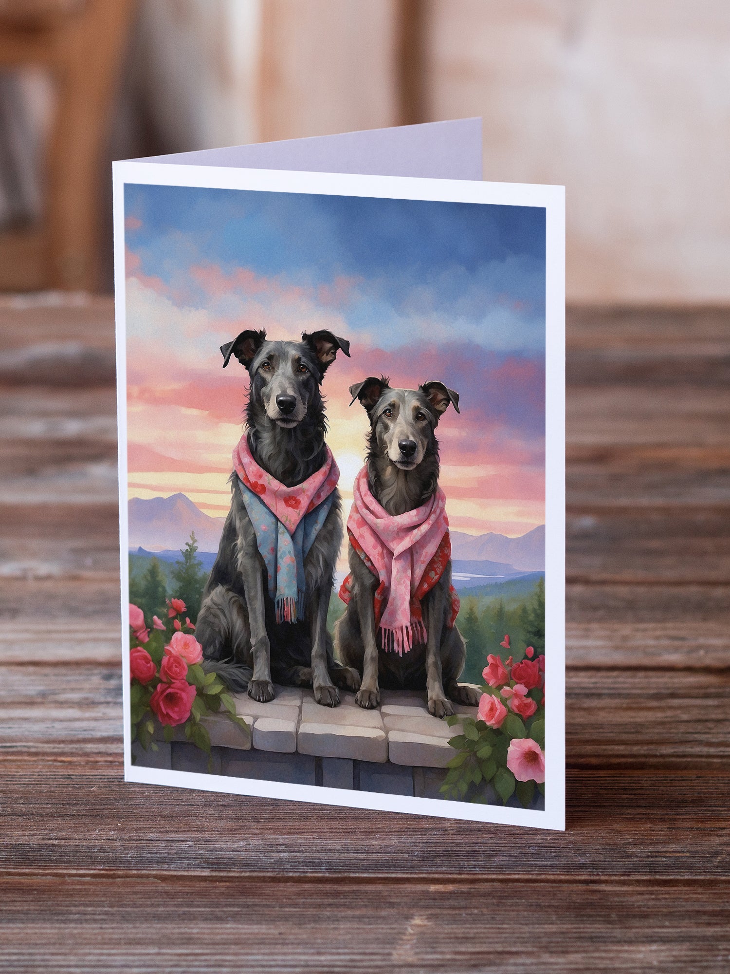 Buy this Scottish Deerhound Two Hearts Greeting Cards Pack of 8
