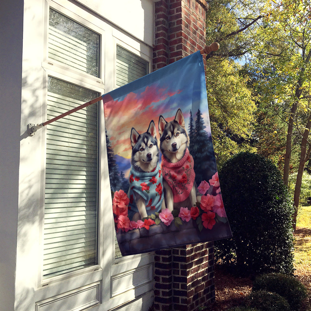 Buy this Siberian Husky Two Hearts House Flag