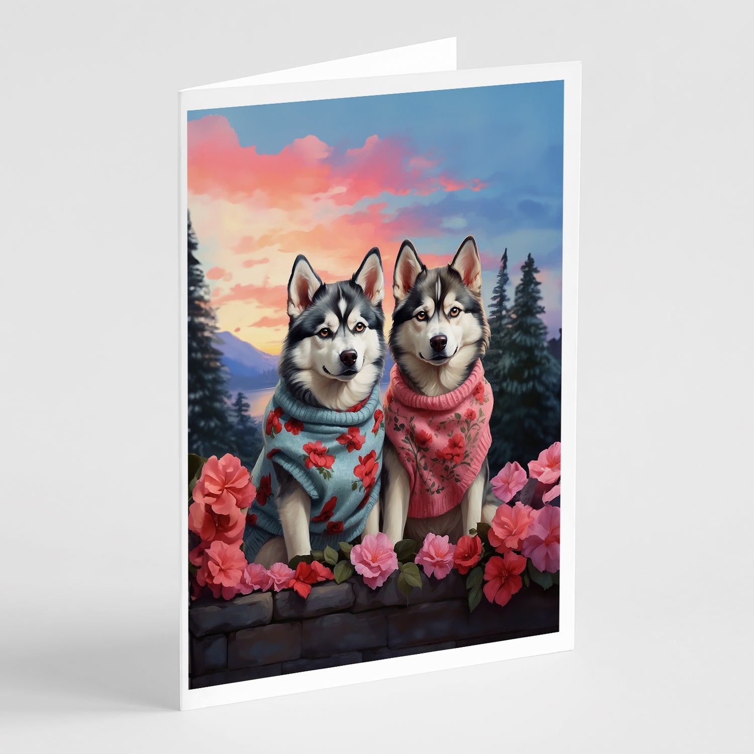 Buy this Siberian Husky Two Hearts Greeting Cards Pack of 8