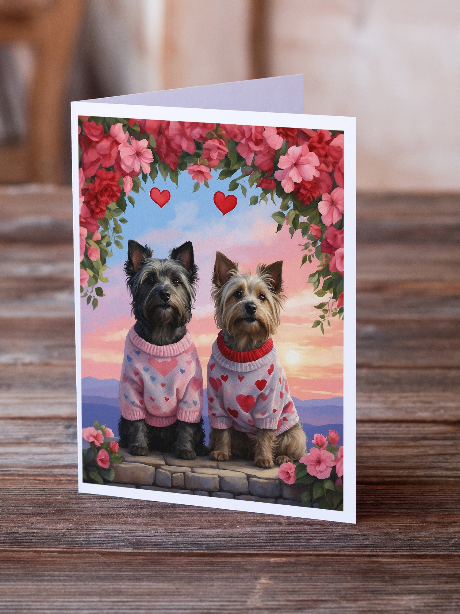 Skye Terrier Two Hearts Greeting Cards Pack of 8