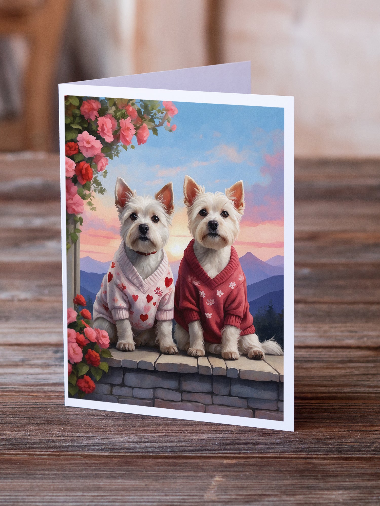 Westie Two Hearts Greeting Cards Pack of 8