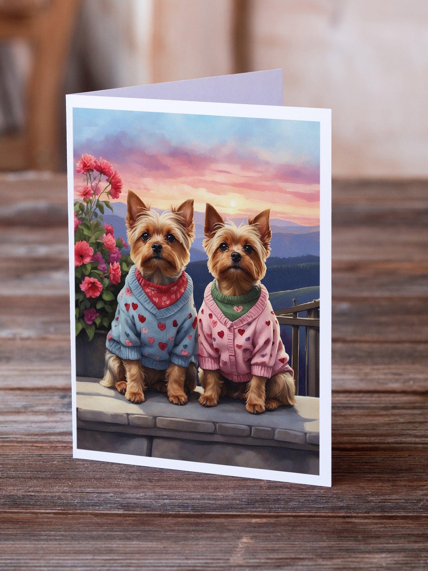 Yorkshire Terrier Two Hearts Greeting Cards Pack of 8