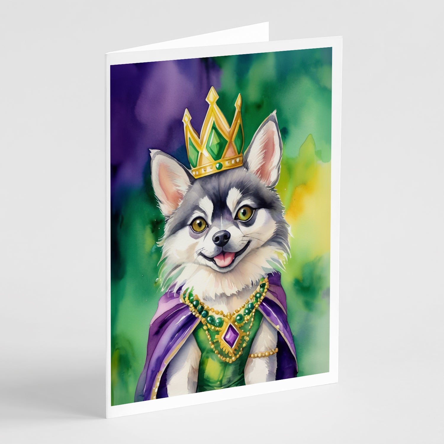 Buy this Alaskan Klee Kai King of Mardi Gras Greeting Cards Pack of 8