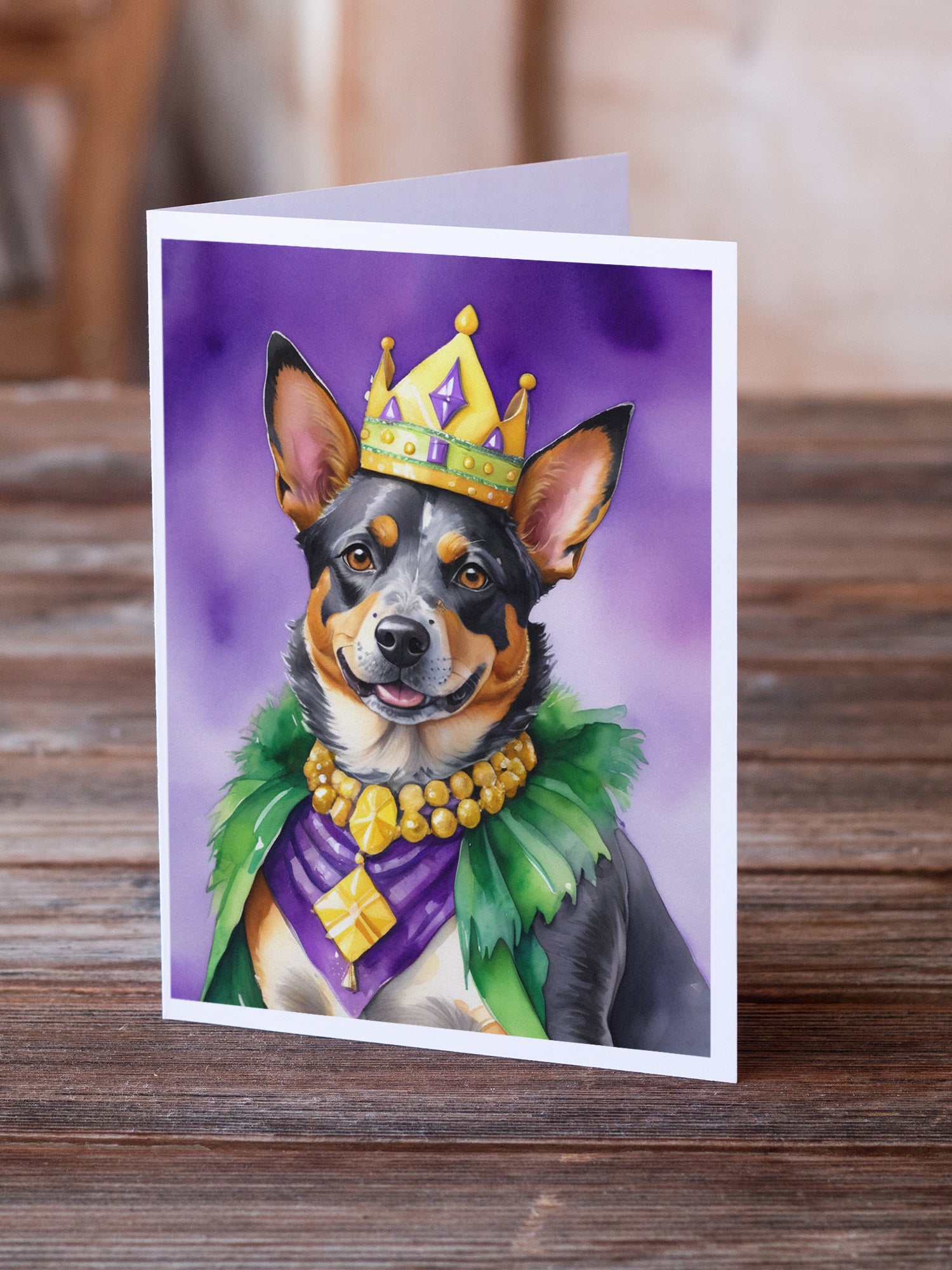 Buy this Australian Cattle Dog King of Mardi Gras Greeting Cards Pack of 8