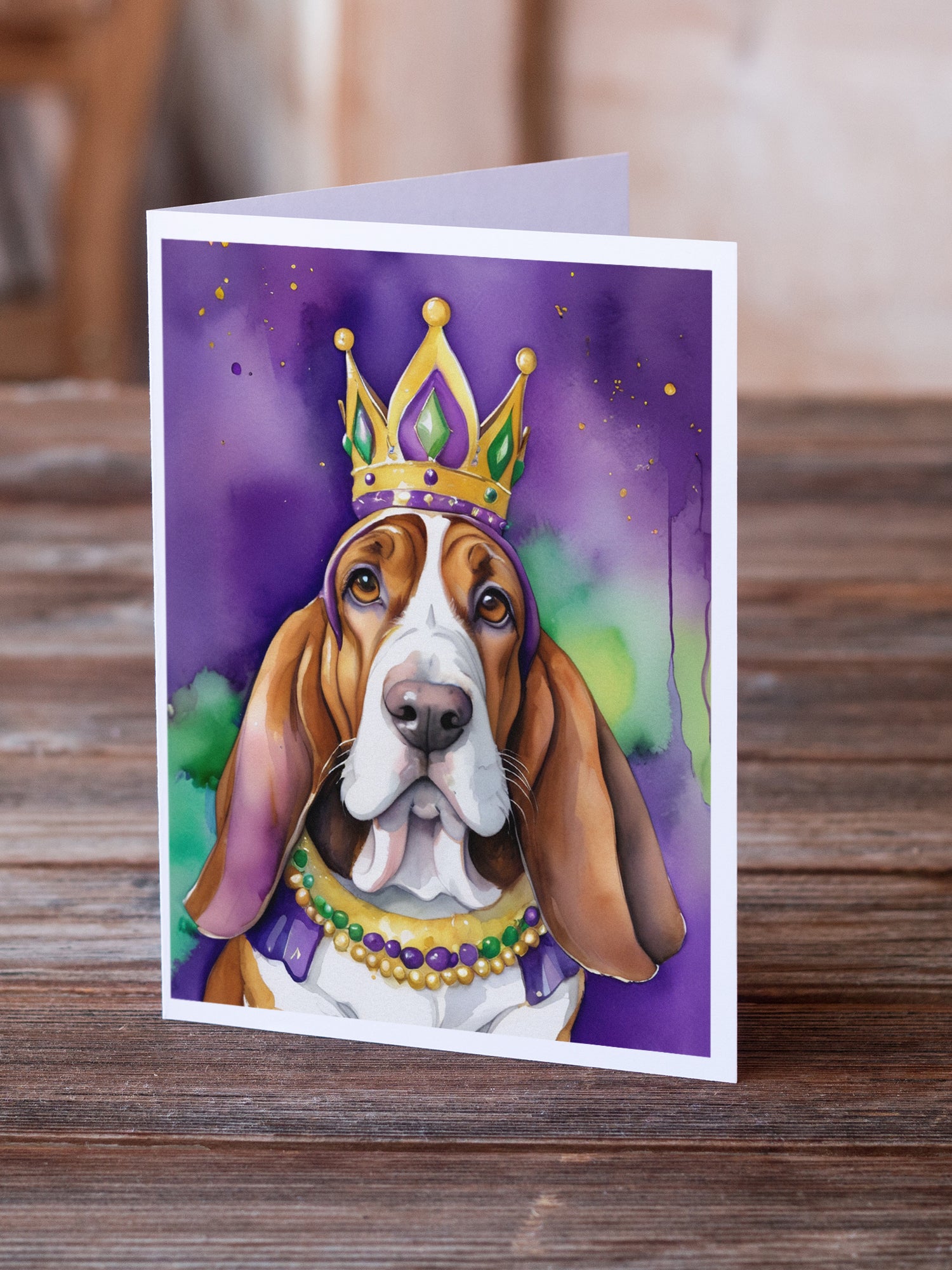 Buy this Basset Hound King of Mardi Gras Greeting Cards Pack of 8