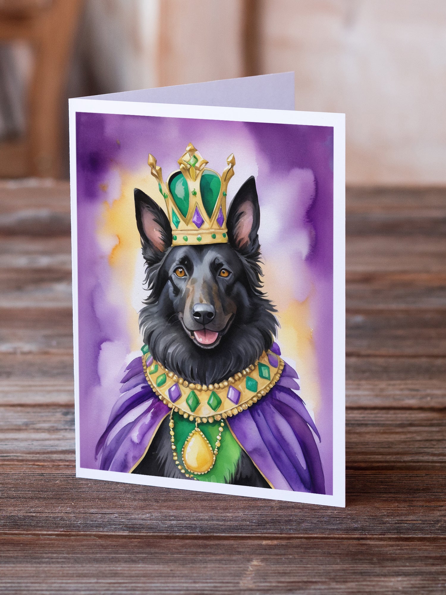 Buy this Belgian Sheepdog King of Mardi Gras Greeting Cards Pack of 8