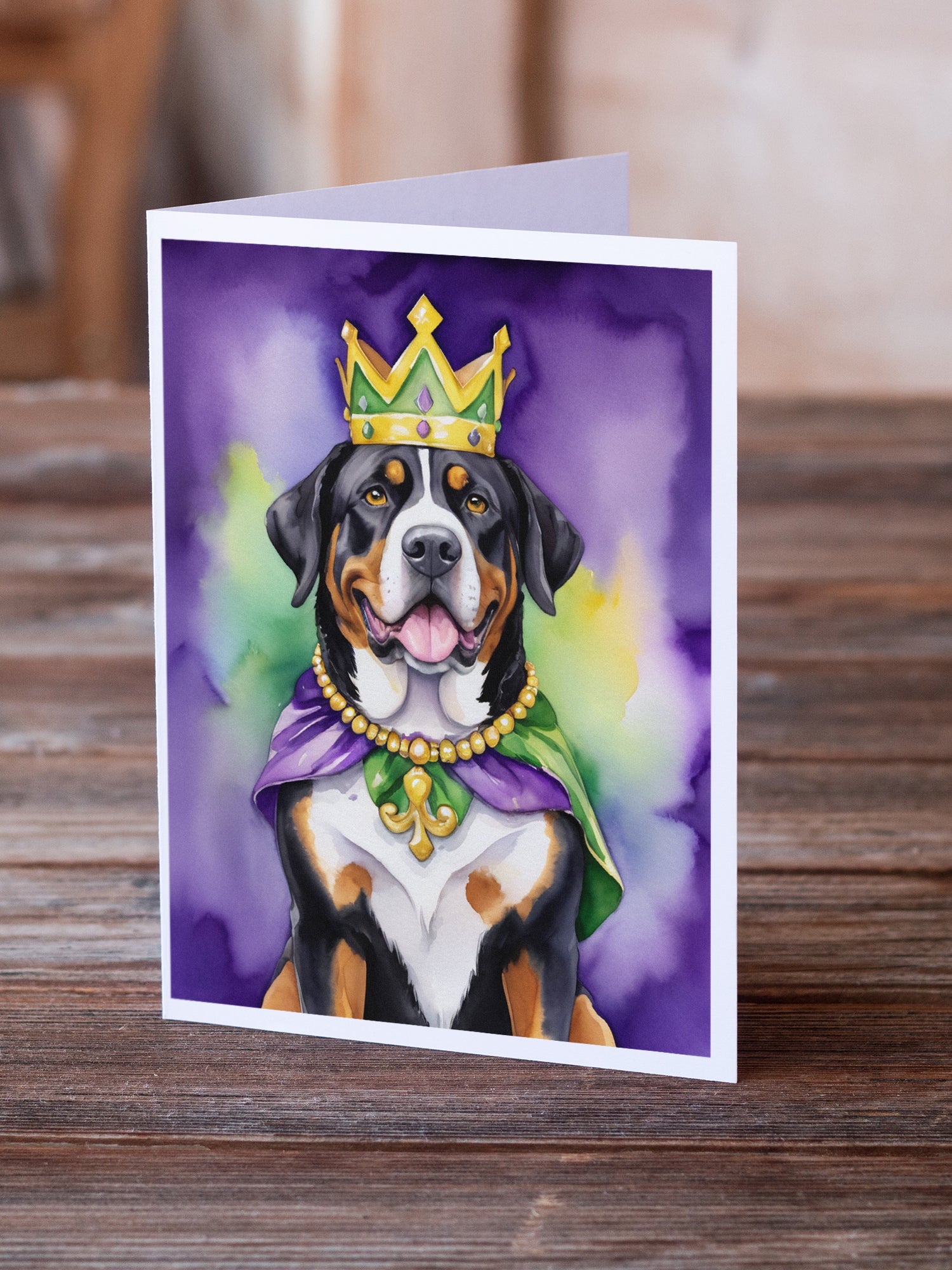 Greater Swiss Mountain Dog King of Mardi Gras Greeting Cards Pack of 8