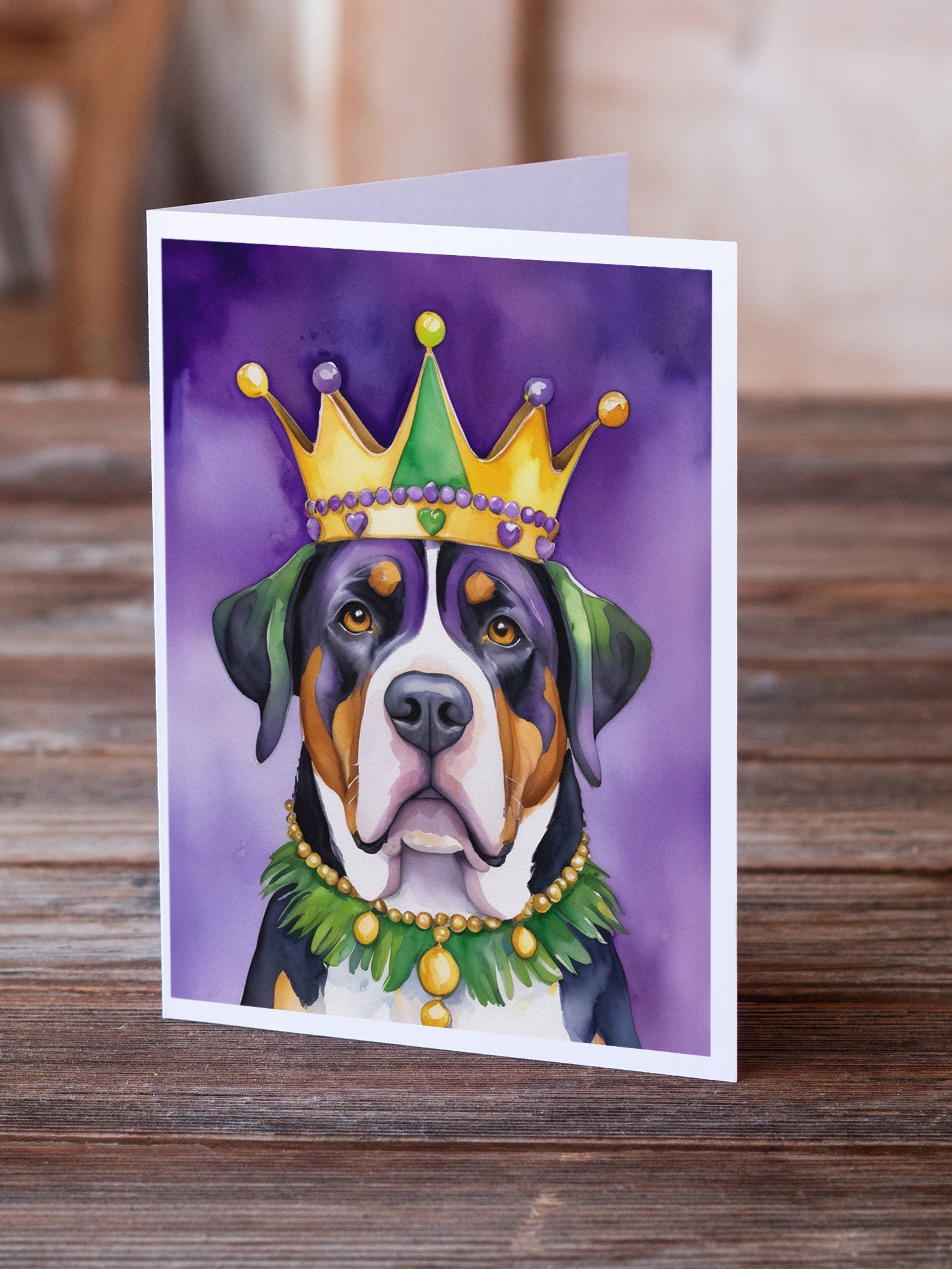 Greater Swiss Mountain Dog King of Mardi Gras Greeting Cards Pack of 8