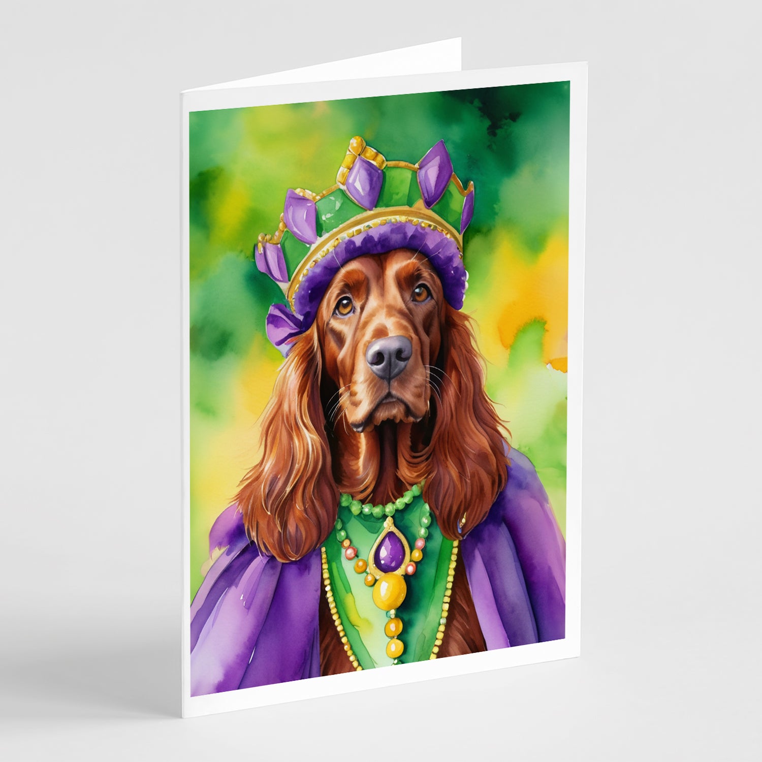 Buy this Irish Setter King of Mardi Gras Greeting Cards Pack of 8