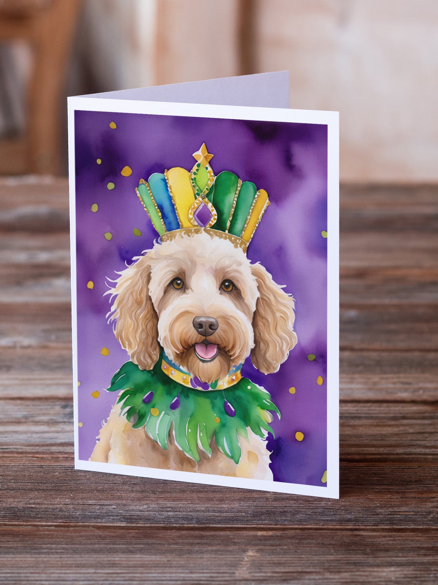 Buy this Labradoodle King of Mardi Gras Greeting Cards Pack of 8