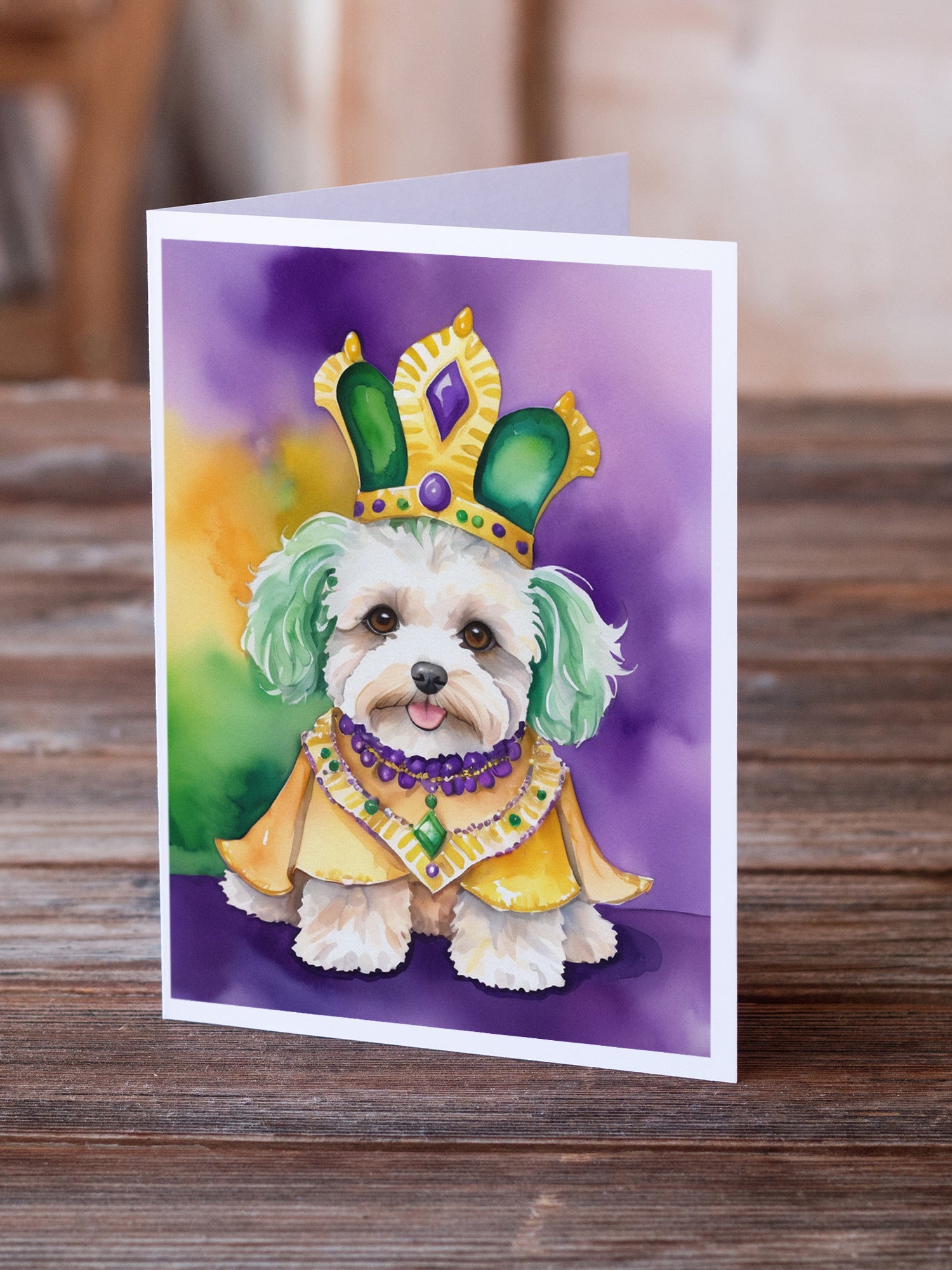 Buy this Maltipoo King of Mardi Gras Greeting Cards Pack of 8