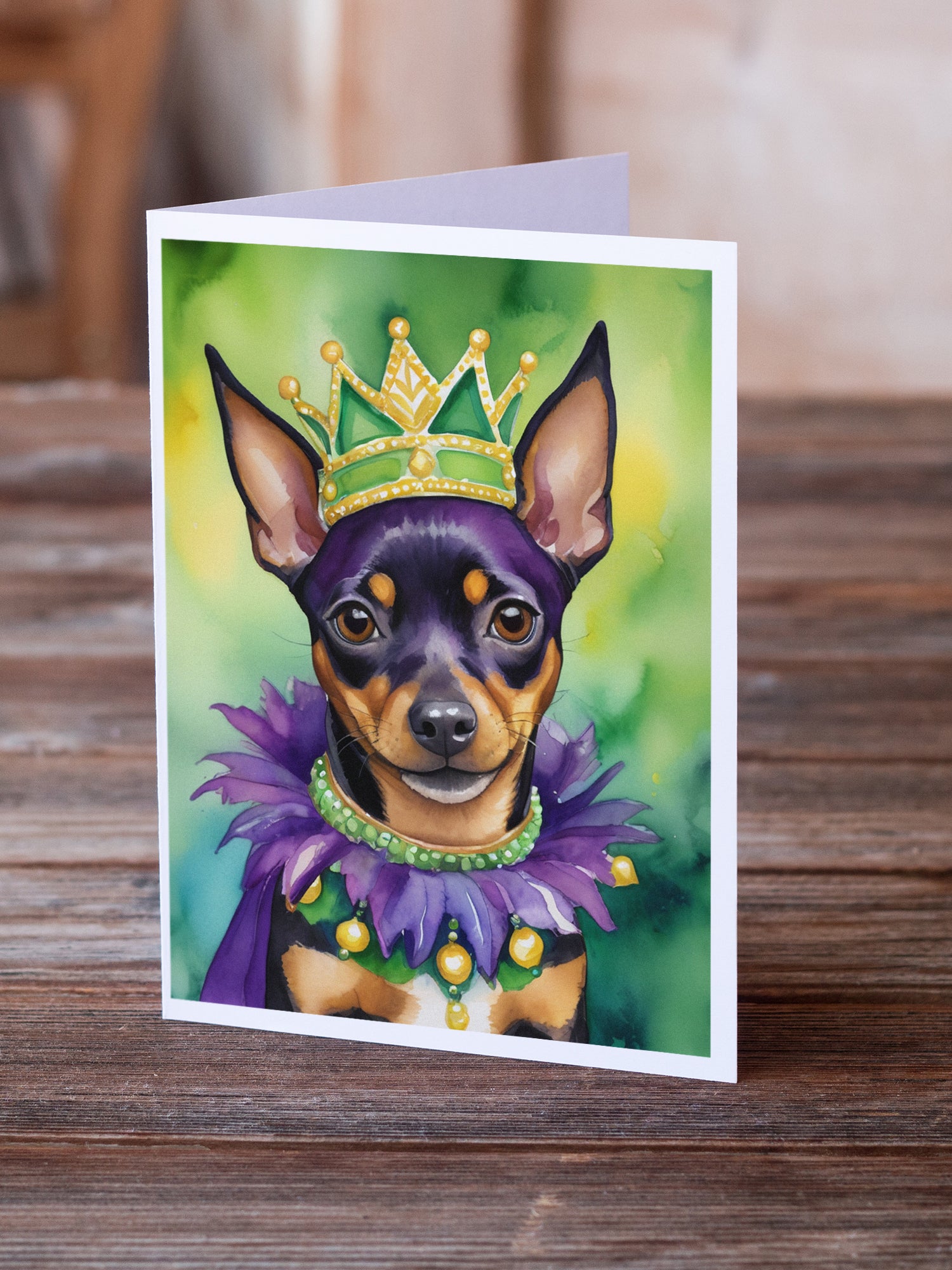 Buy this Miniature Pinscher King of Mardi Gras Greeting Cards Pack of 8