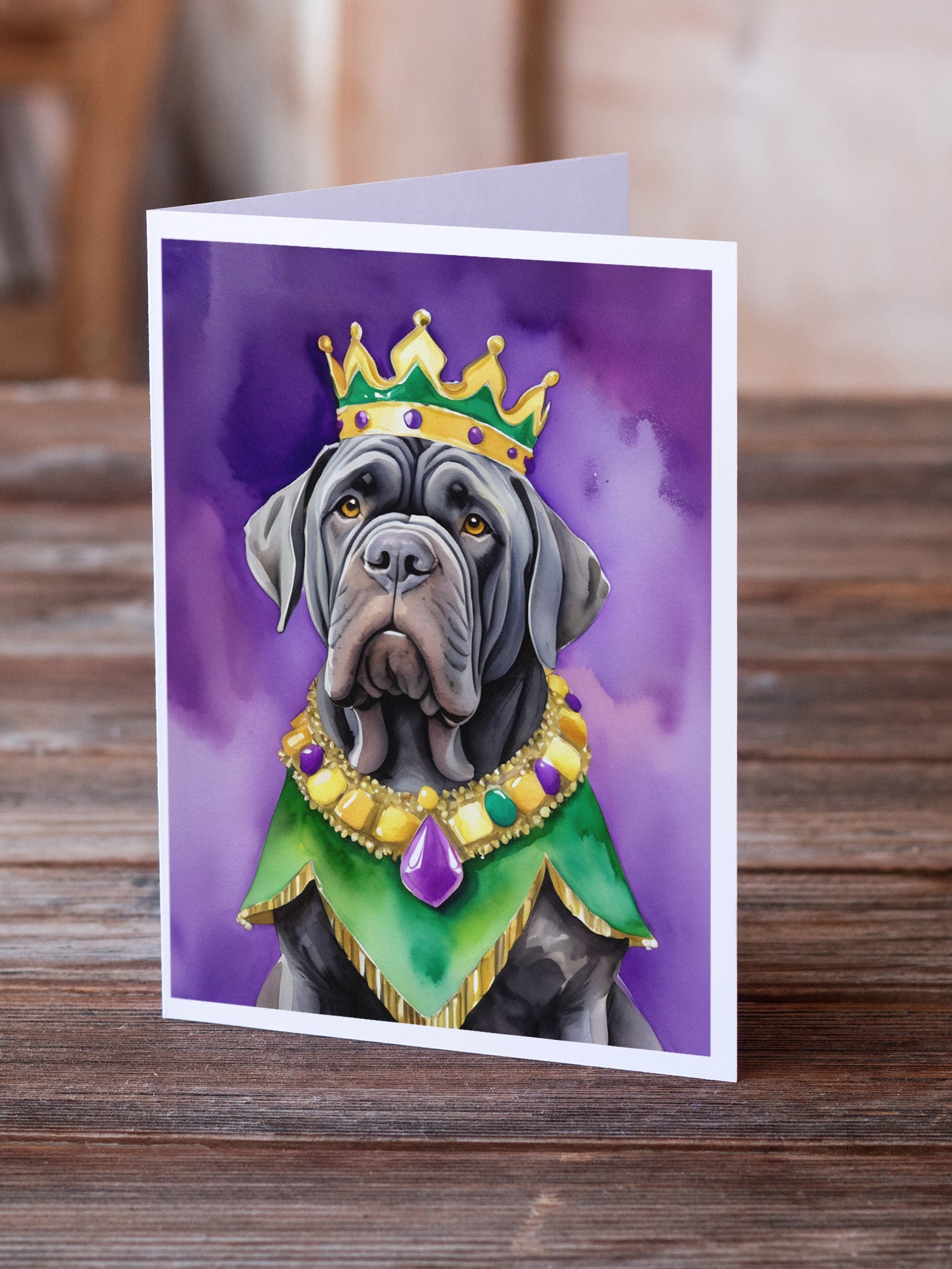 Buy this Neapolitan Mastiff King of Mardi Gras Greeting Cards Pack of 8