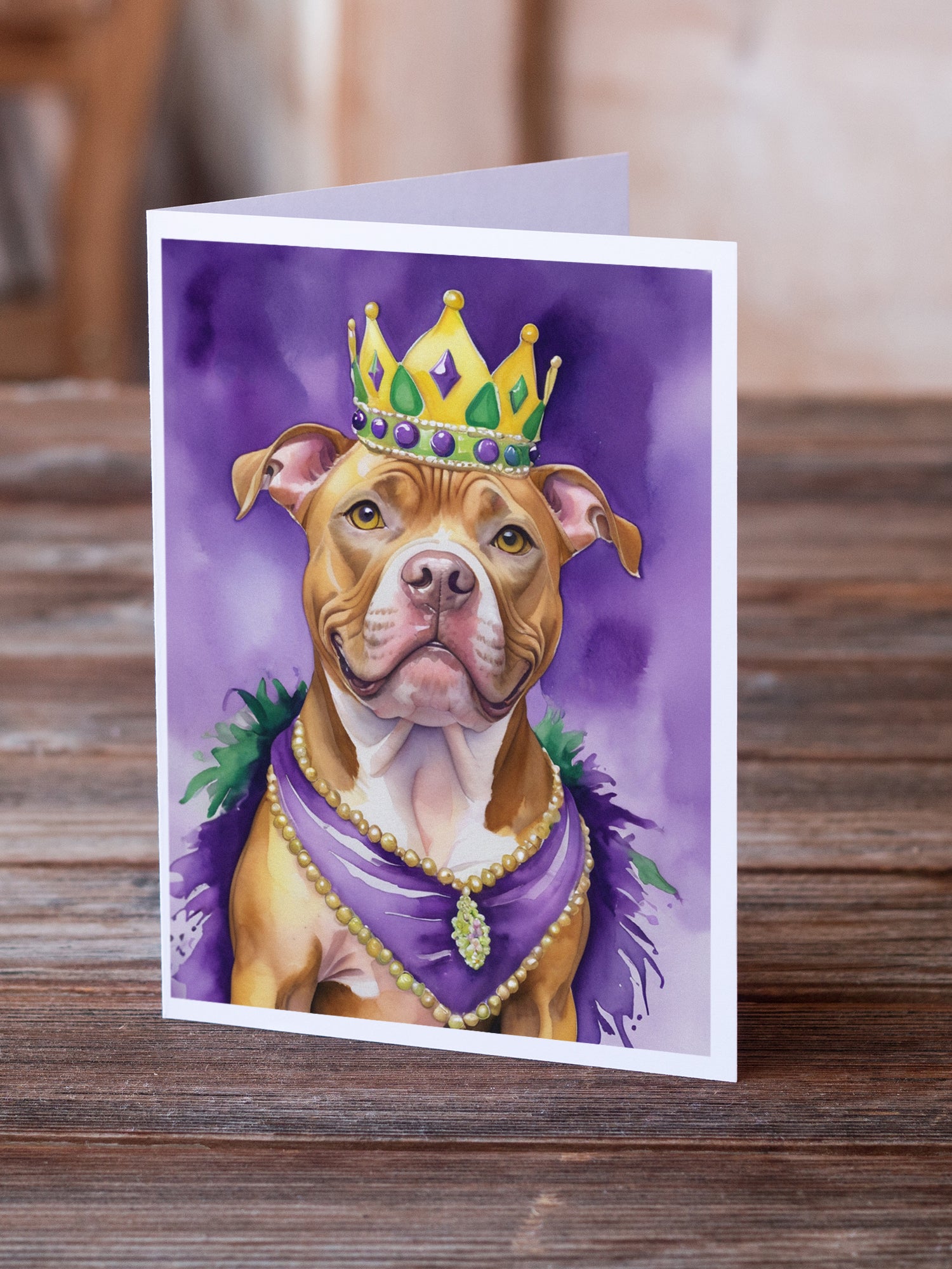 Buy this Pit Bull Terrier King of Mardi Gras Greeting Cards Pack of 8