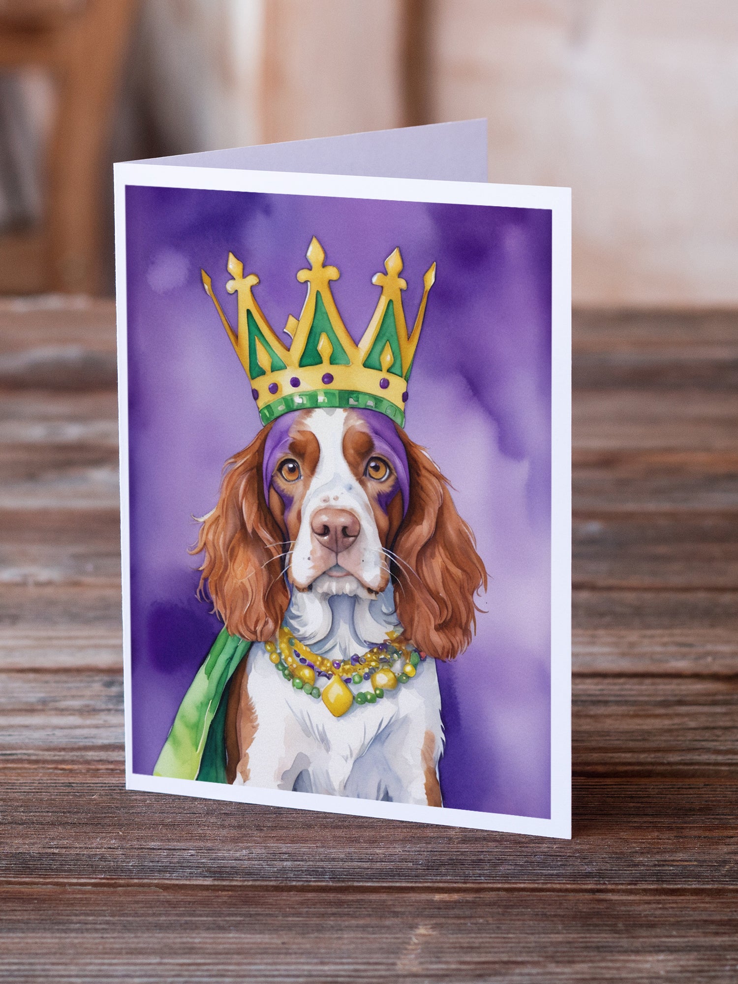 Buy this Welsh Springer Spaniel King of Mardi Gras Greeting Cards Pack of 8