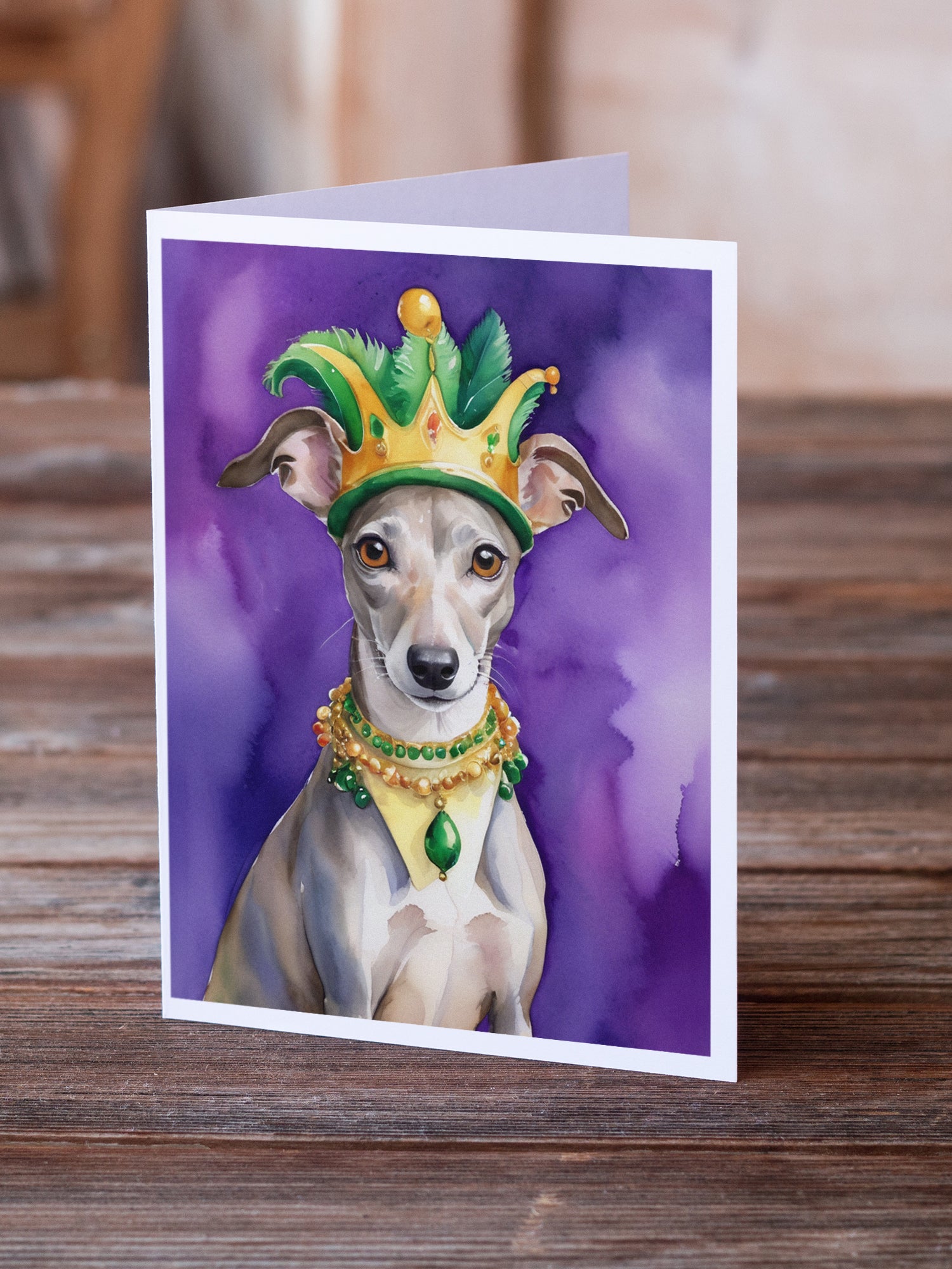 Buy this Whippet King of Mardi Gras Greeting Cards Pack of 8
