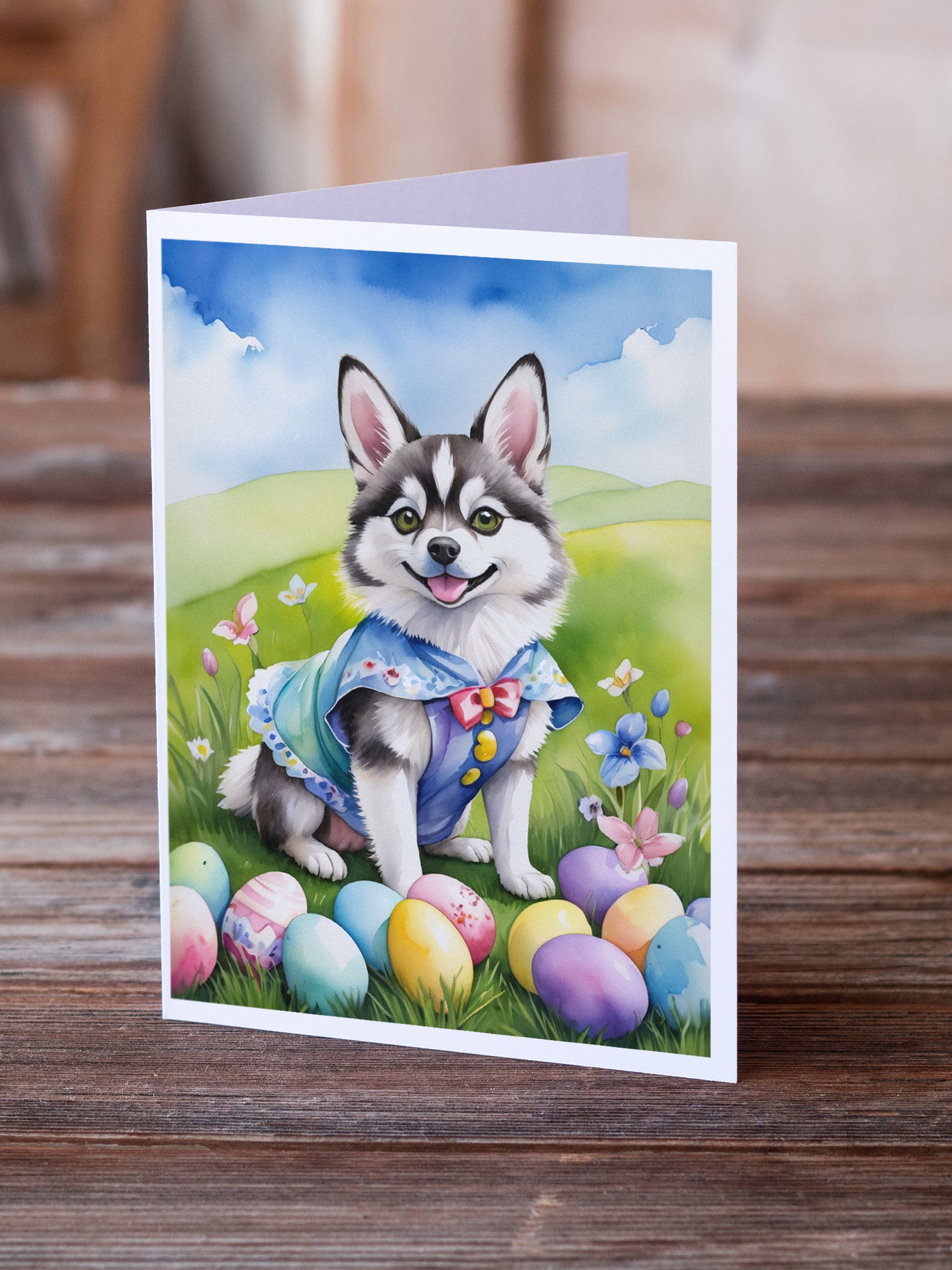 Buy this Alaskan Klee Kai Easter Egg Hunt Greeting Cards Pack of 8