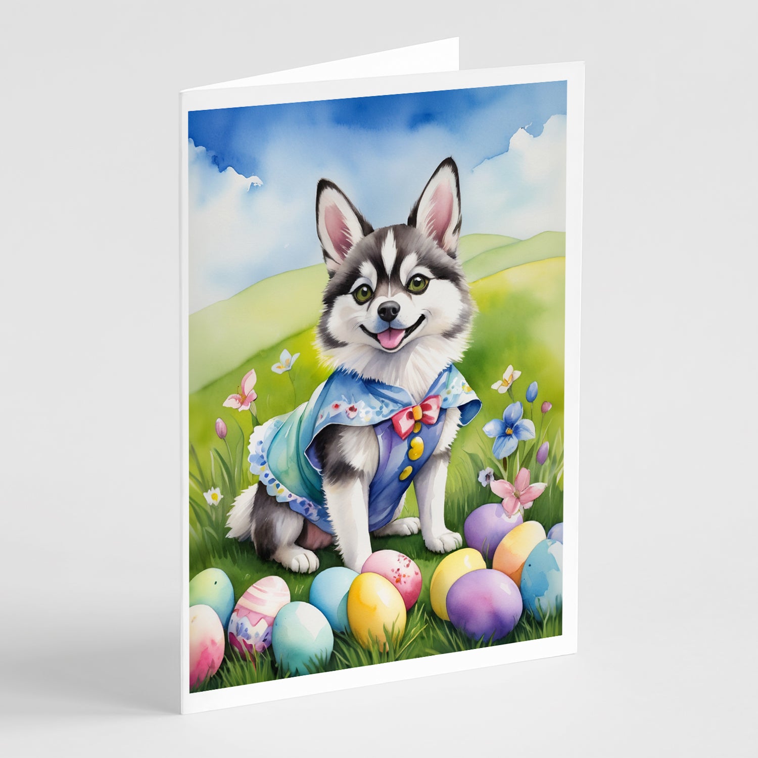 Buy this Alaskan Klee Kai Easter Egg Hunt Greeting Cards Pack of 8