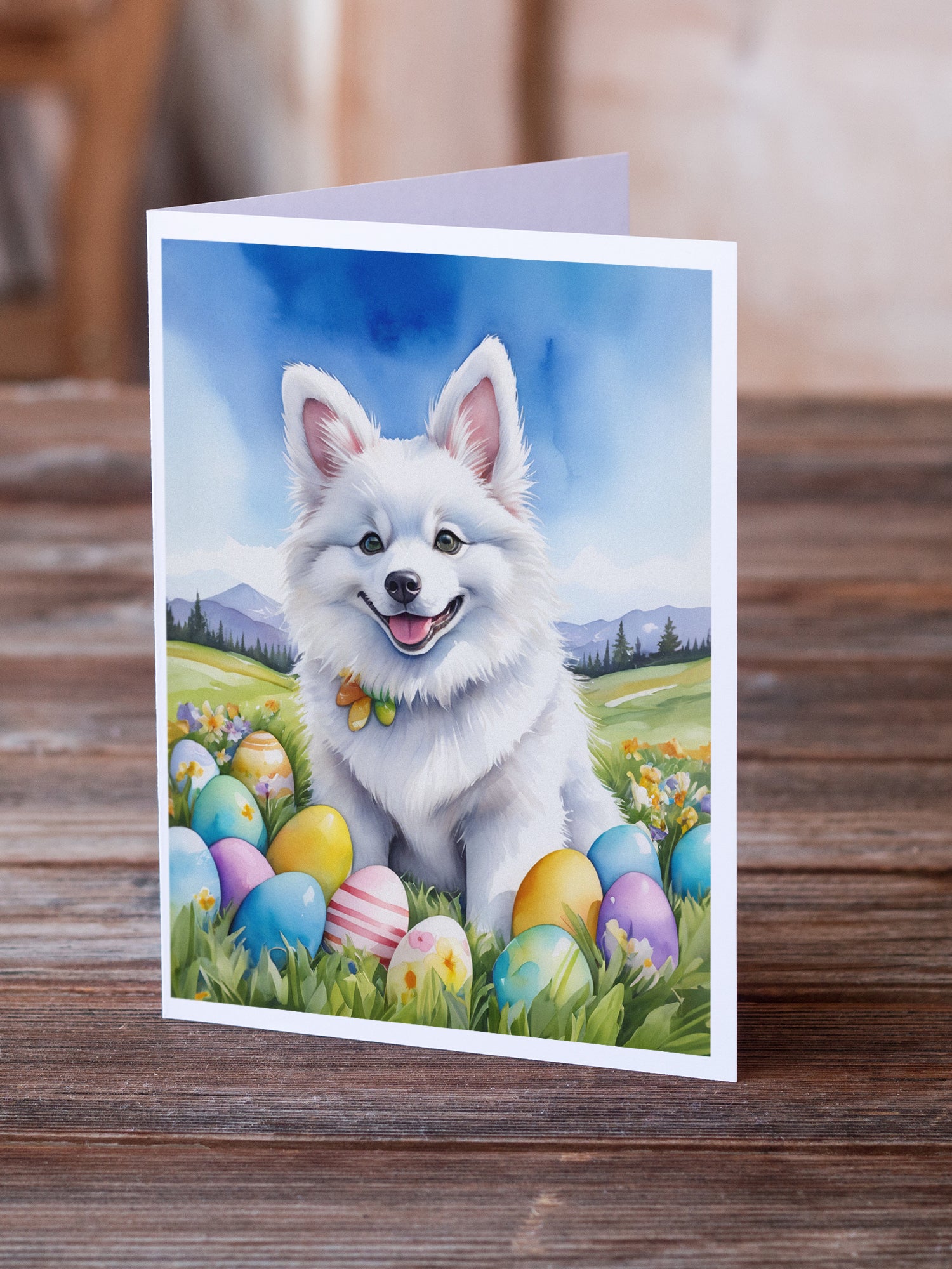 Buy this American Eskimo Easter Egg Hunt Greeting Cards Pack of 8