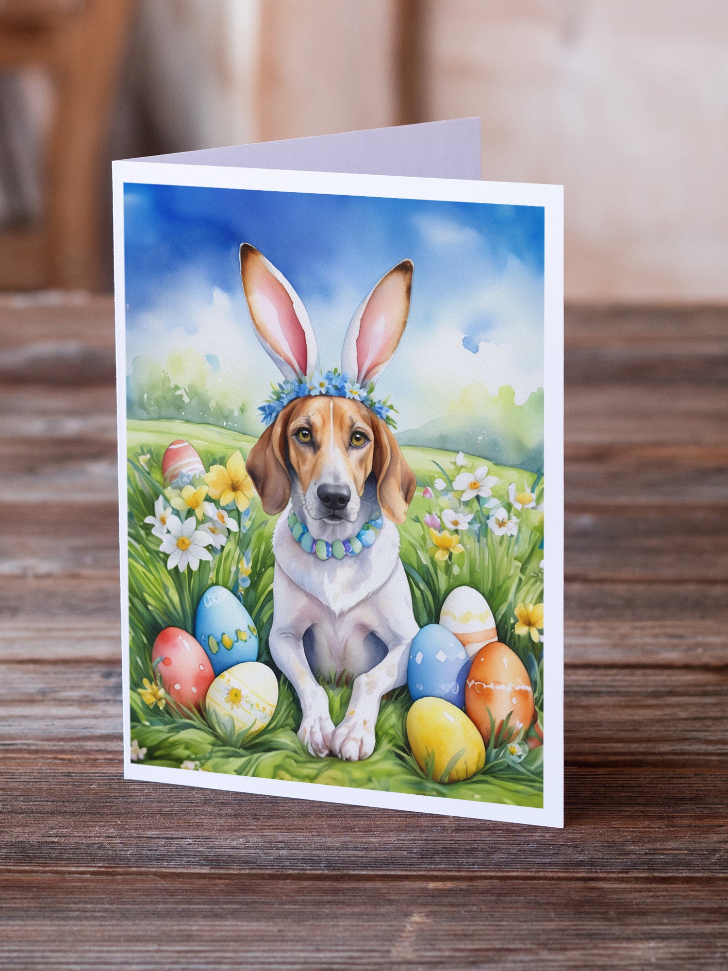 Buy this American Foxhound Easter Egg Hunt Greeting Cards Pack of 8