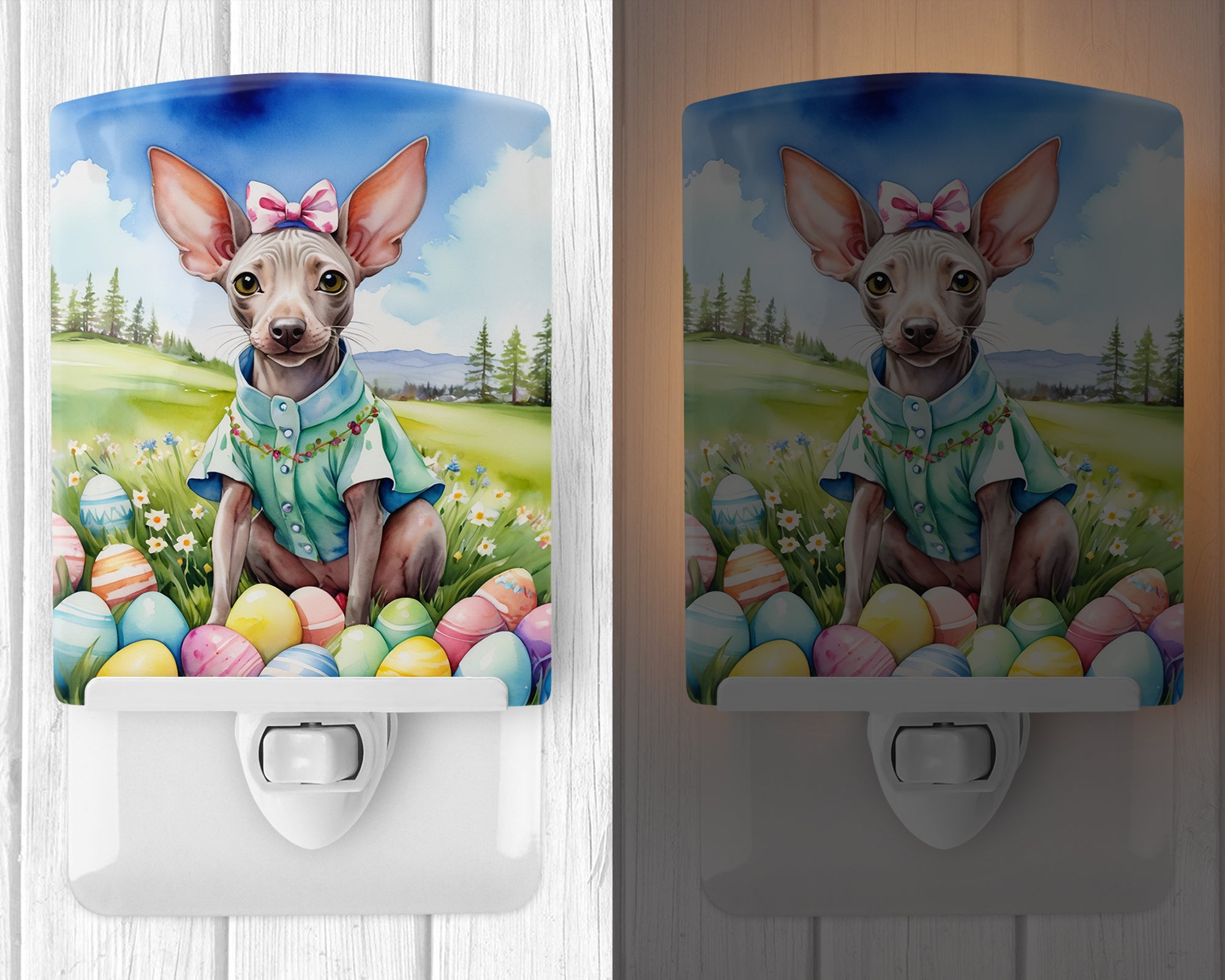 Buy this American Hairless Terrier Easter Egg Hunt Ceramic Night Light