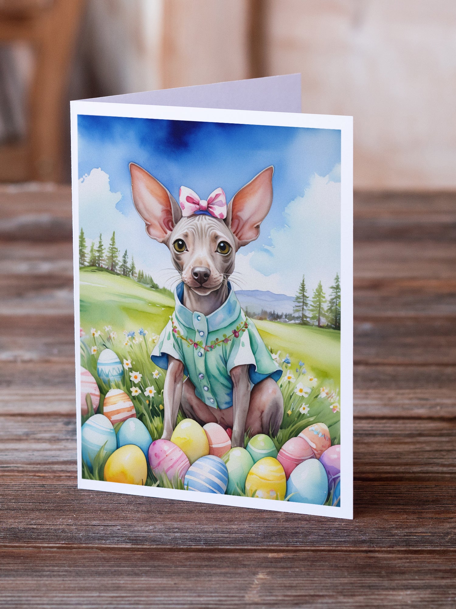 American Hairless Terrier Easter Egg Hunt Greeting Cards Pack of 8