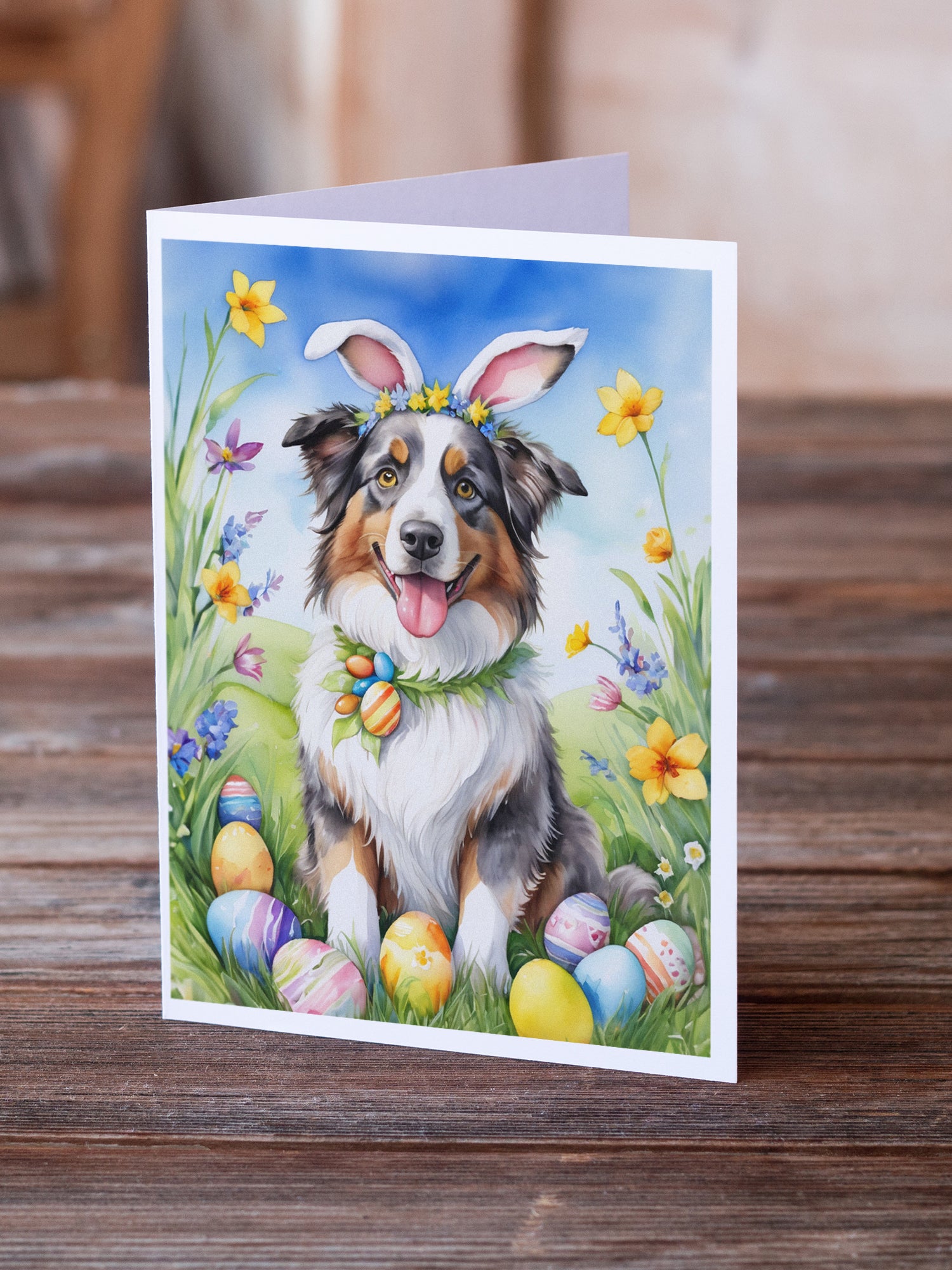 Australian Shepherd Easter Egg Hunt Greeting Cards Pack of 8