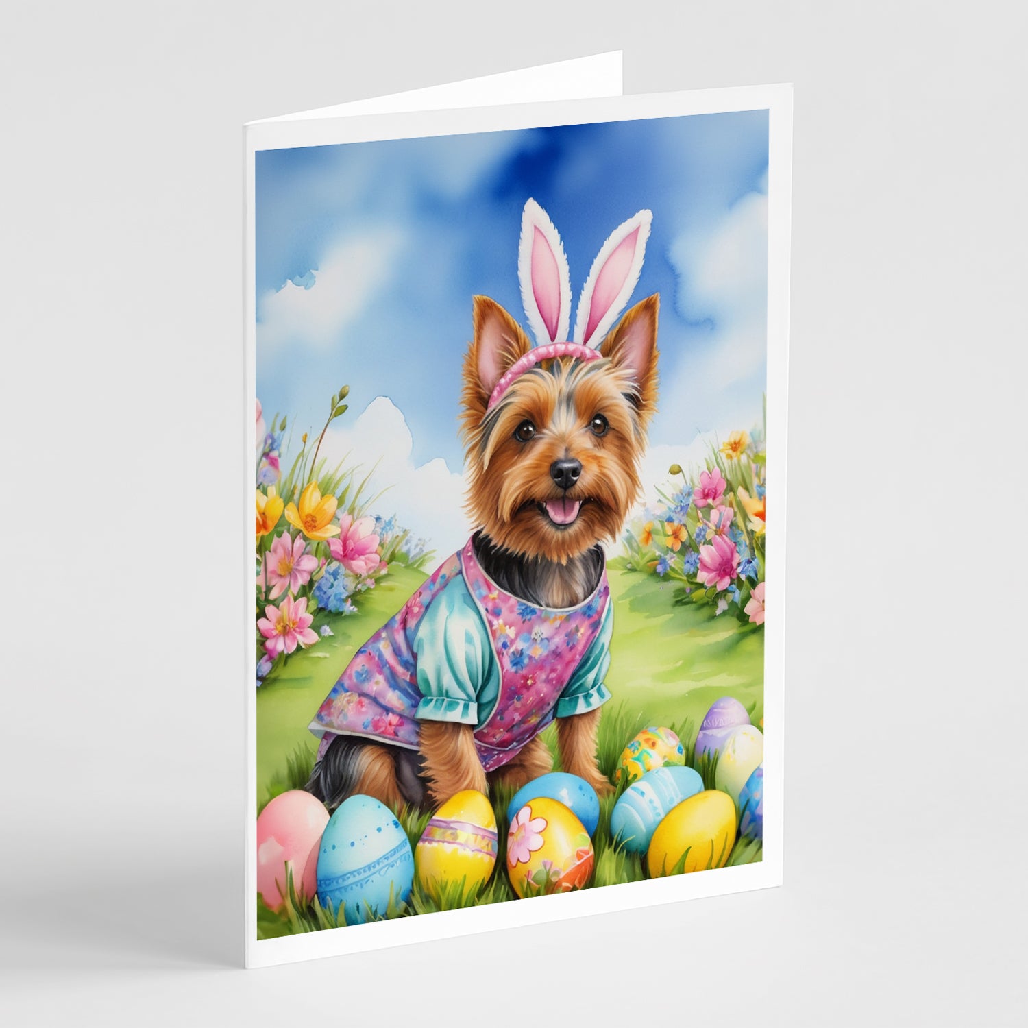 Buy this Australian Terrier Easter Egg Hunt Greeting Cards Pack of 8