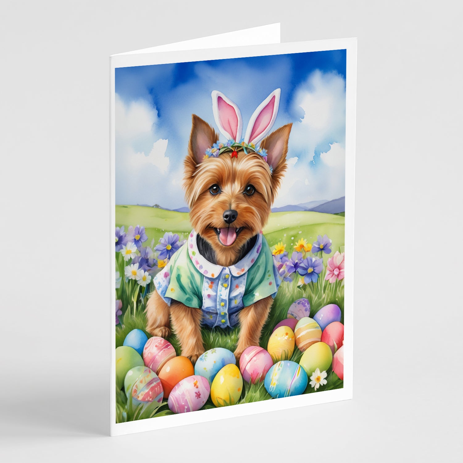 Buy this Australian Terrier Easter Egg Hunt Greeting Cards Pack of 8