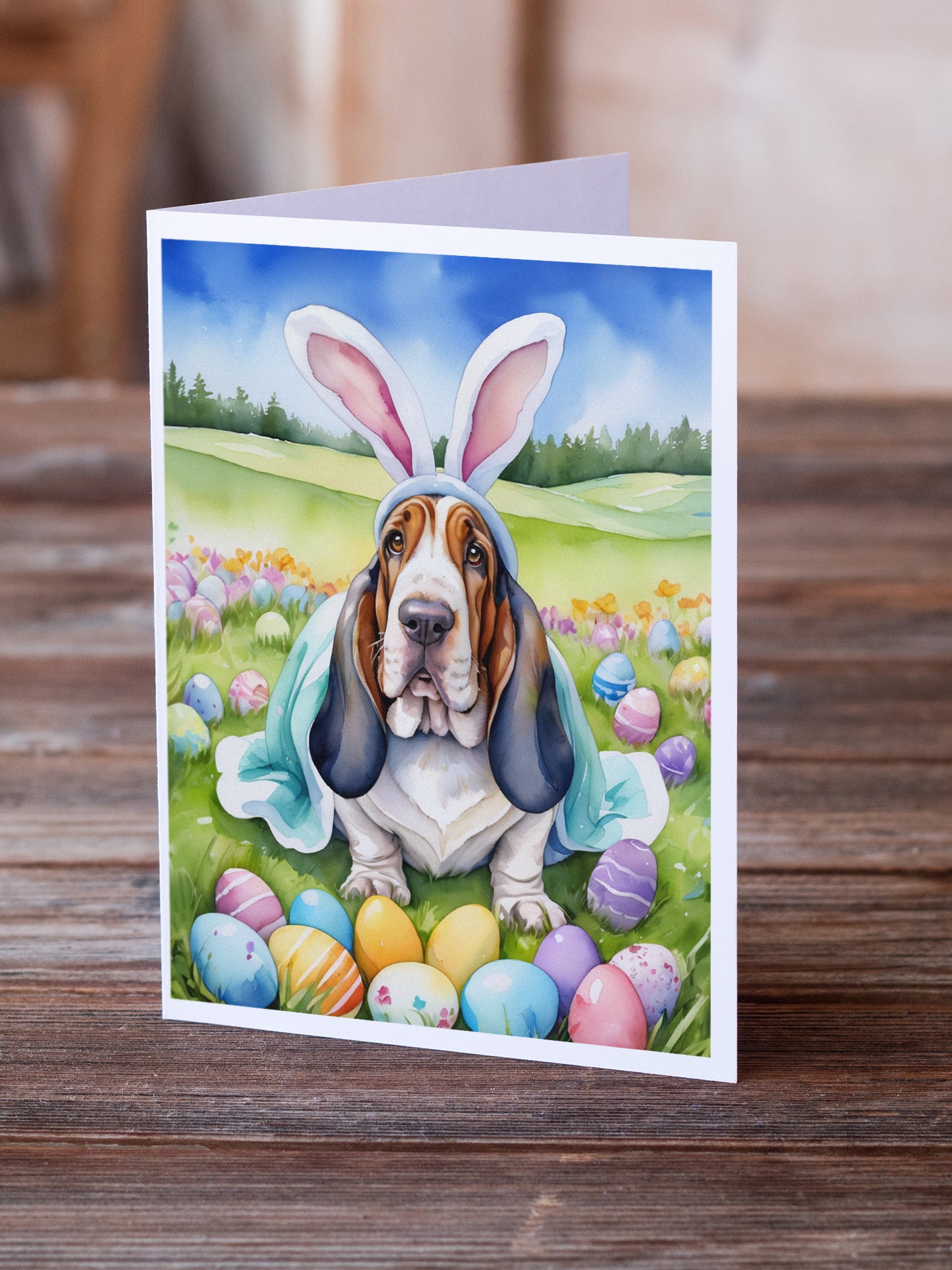 Buy this Basset Hound Easter Egg Hunt Greeting Cards Pack of 8