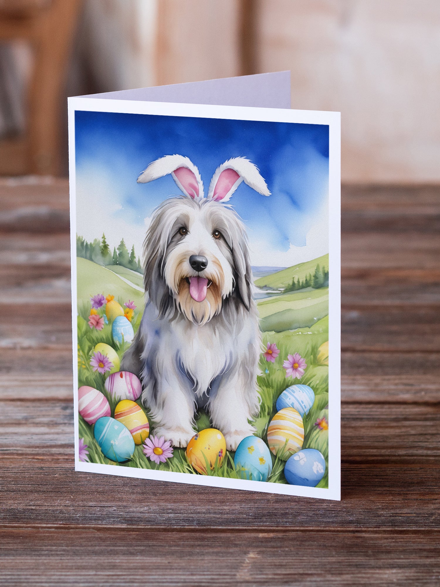 Buy this Bearded Collie Easter Egg Hunt Greeting Cards Pack of 8