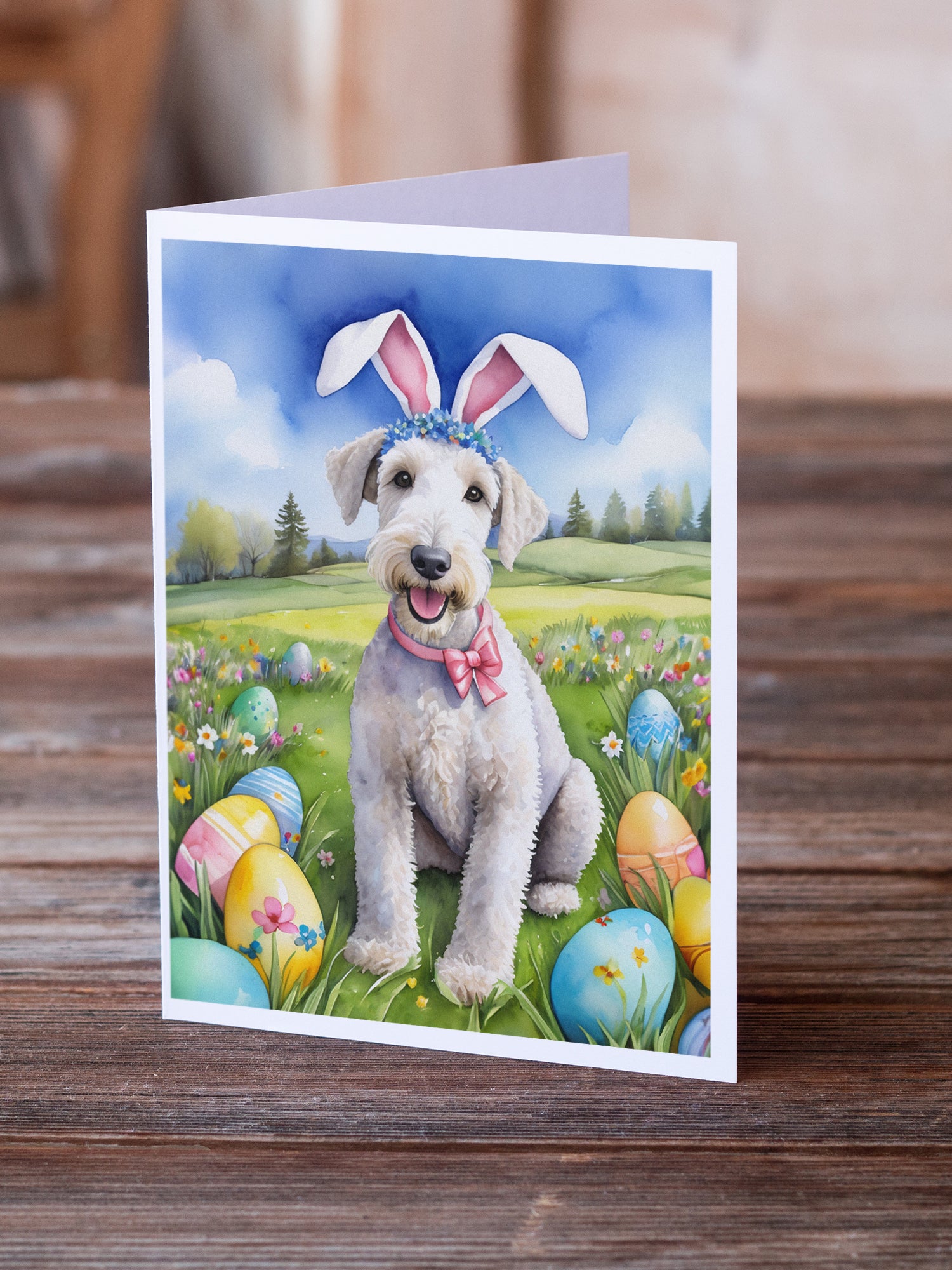 Bedlington Terrier Easter Egg Hunt Greeting Cards Pack of 8
