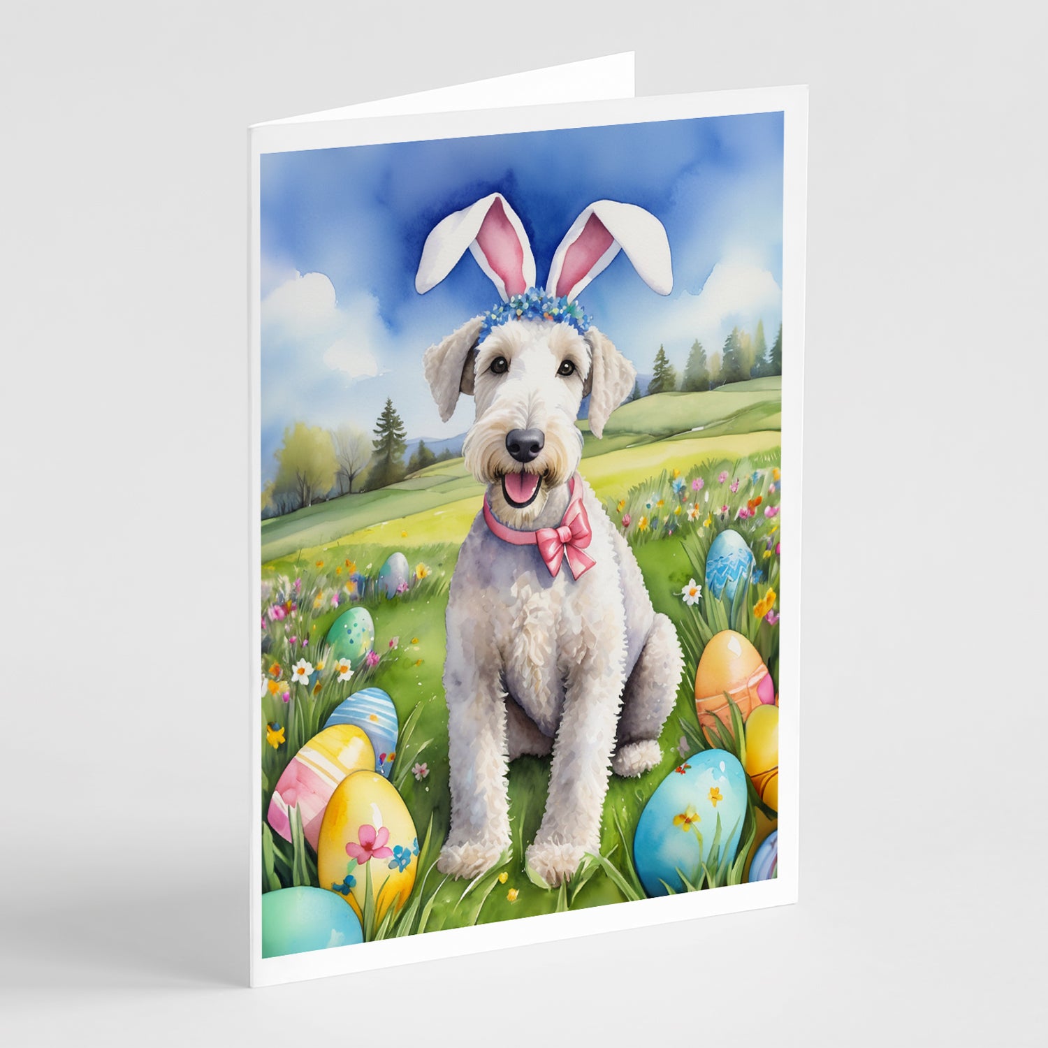 Buy this Bedlington Terrier Easter Egg Hunt Greeting Cards Pack of 8