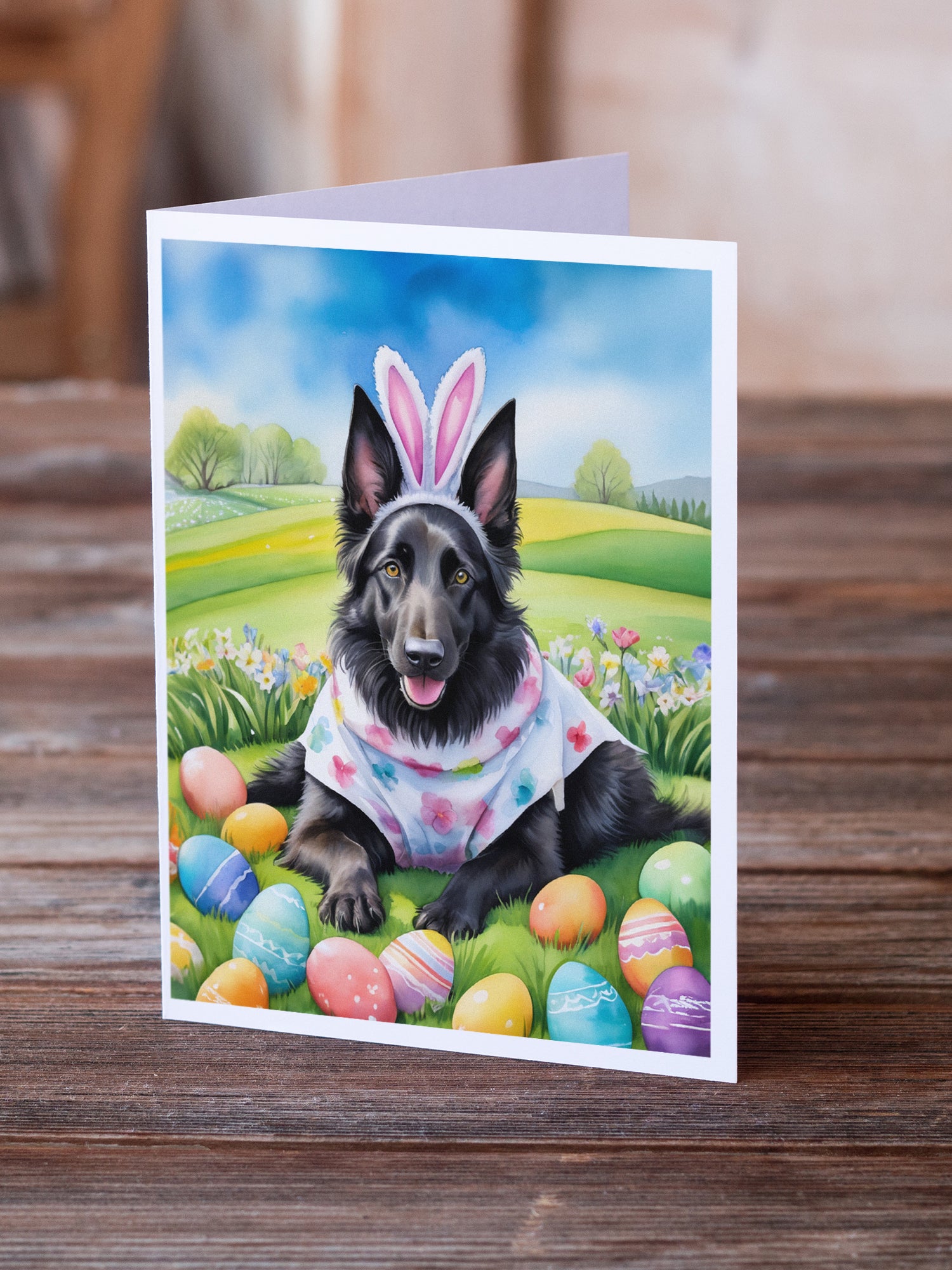 Belgian Sheepdog Easter Egg Hunt Greeting Cards Pack of 8