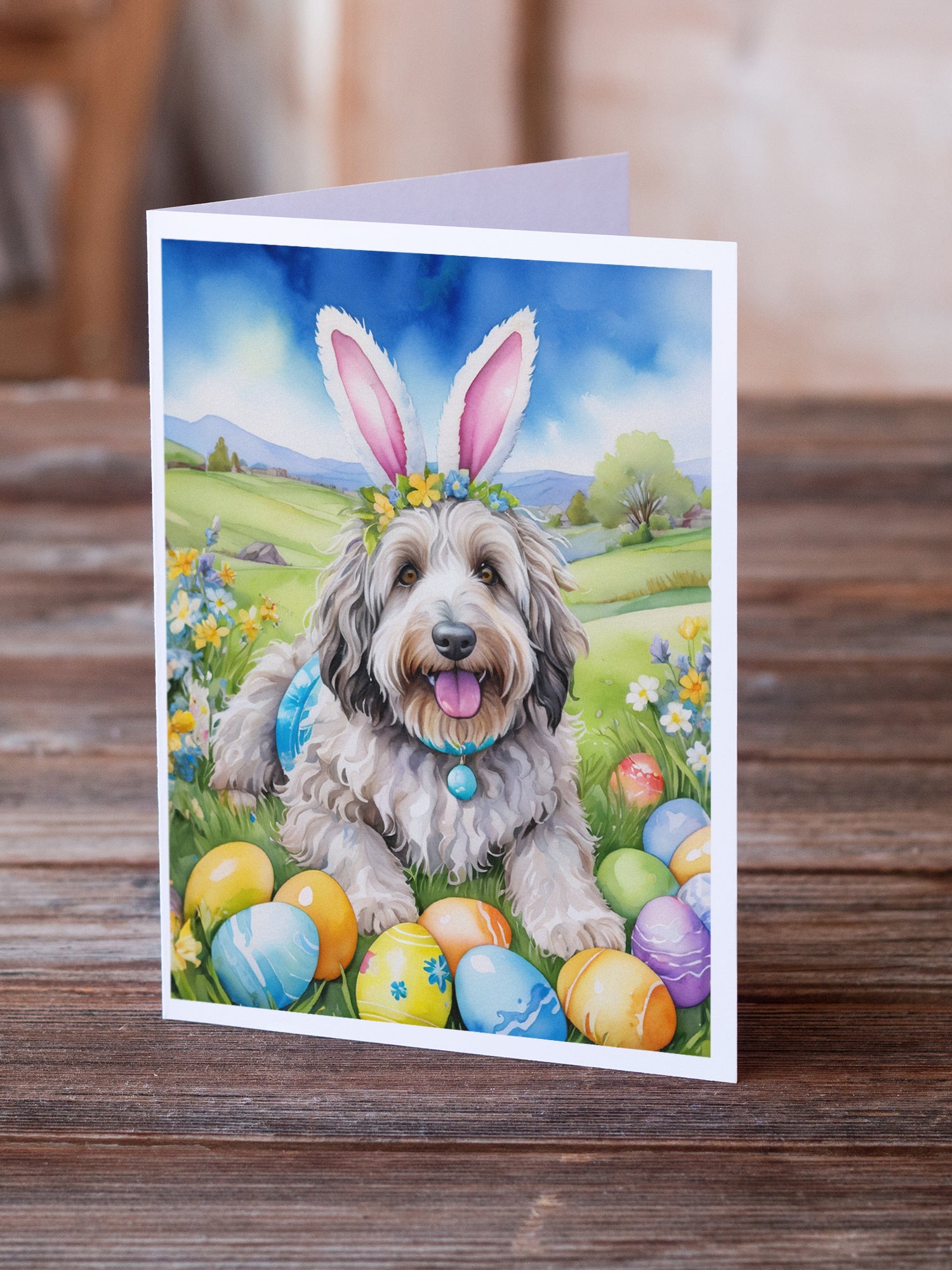Buy this Bergamasco Sheepdog Easter Egg Hunt Greeting Cards Pack of 8