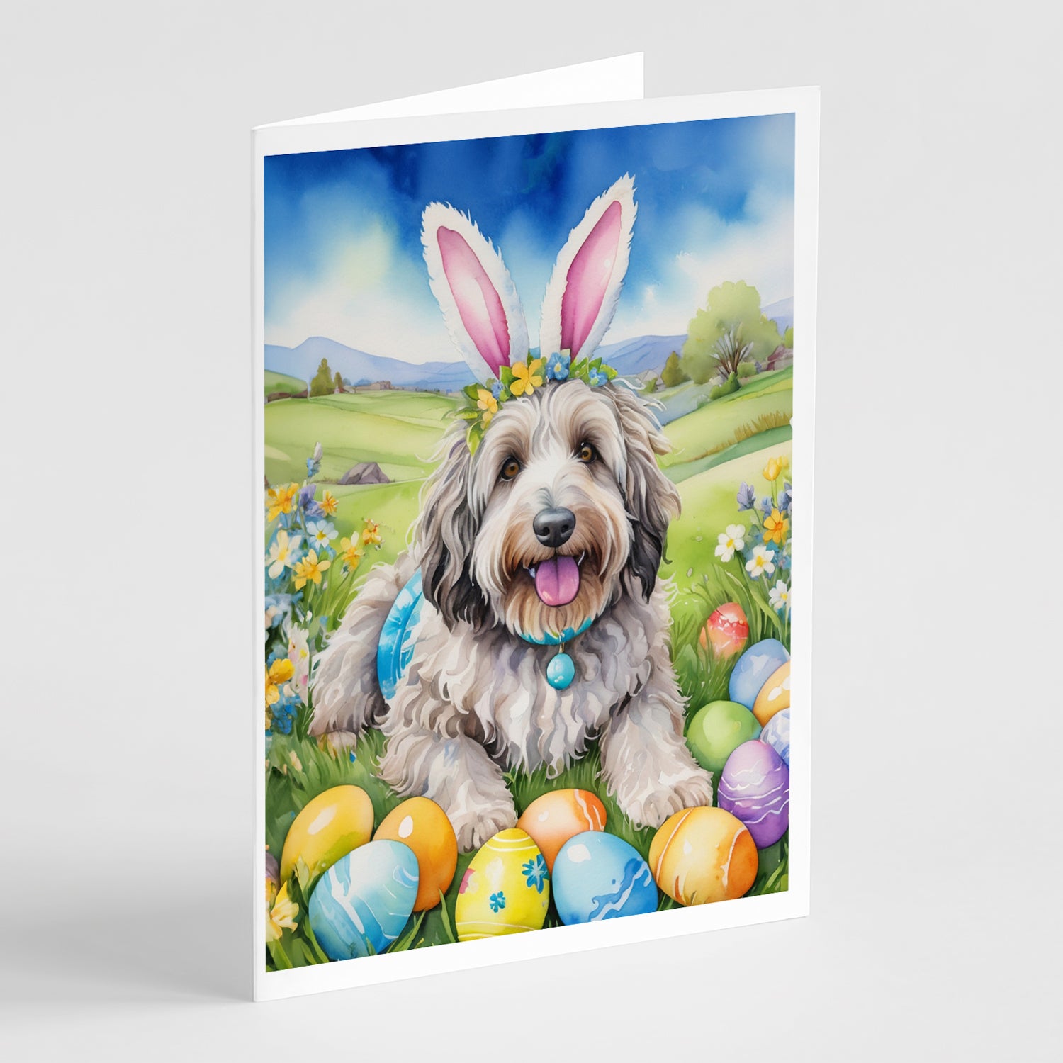 Buy this Bergamasco Sheepdog Easter Egg Hunt Greeting Cards Pack of 8
