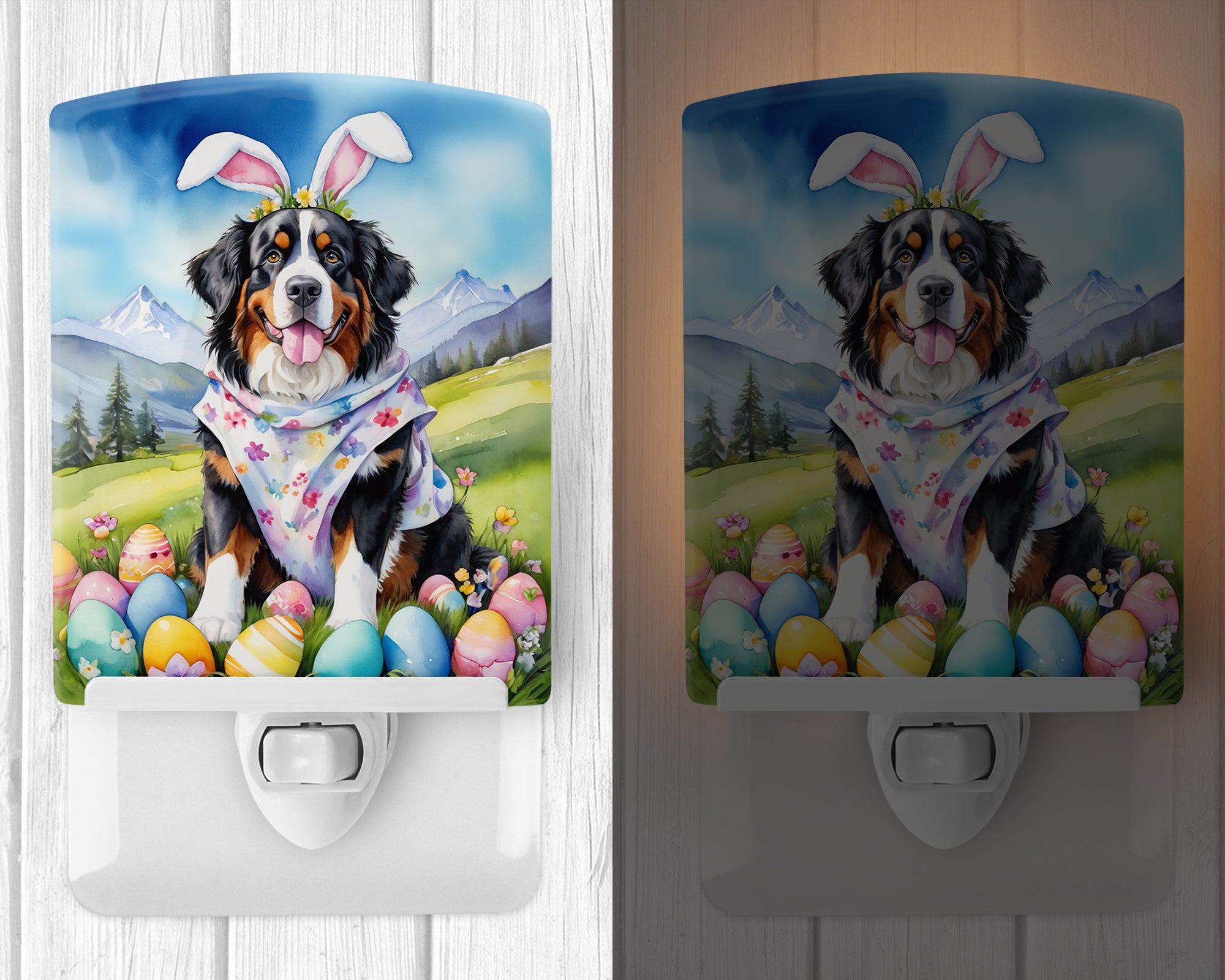 Buy this Bernese Mountain Dog Easter Egg Hunt Ceramic Night Light