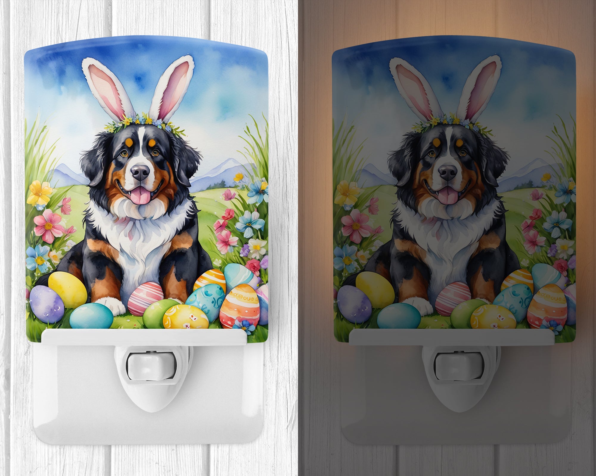 Buy this Bernese Mountain Dog Easter Egg Hunt Ceramic Night Light