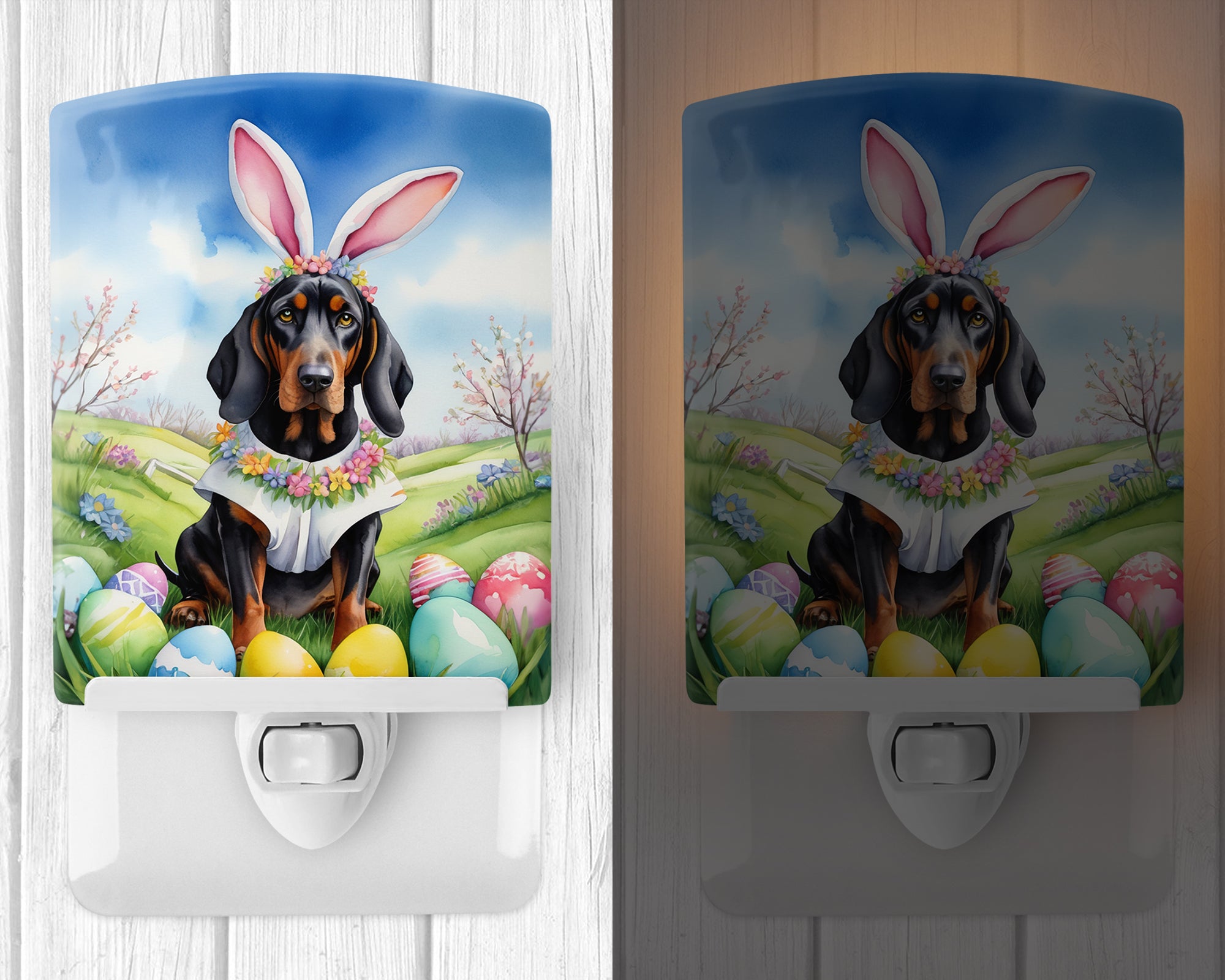 Buy this Black and Tan Coonhound Easter Egg Hunt Ceramic Night Light